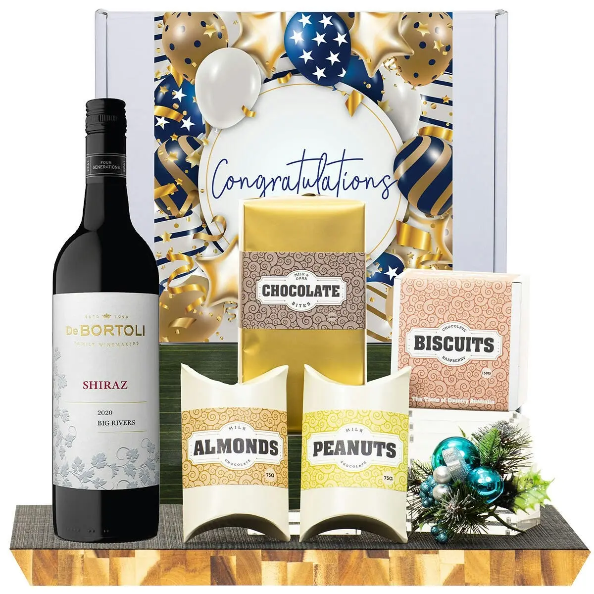 21621F Congratulations Gourmet Hamper with De Bortoli Big Rivers Shiraz