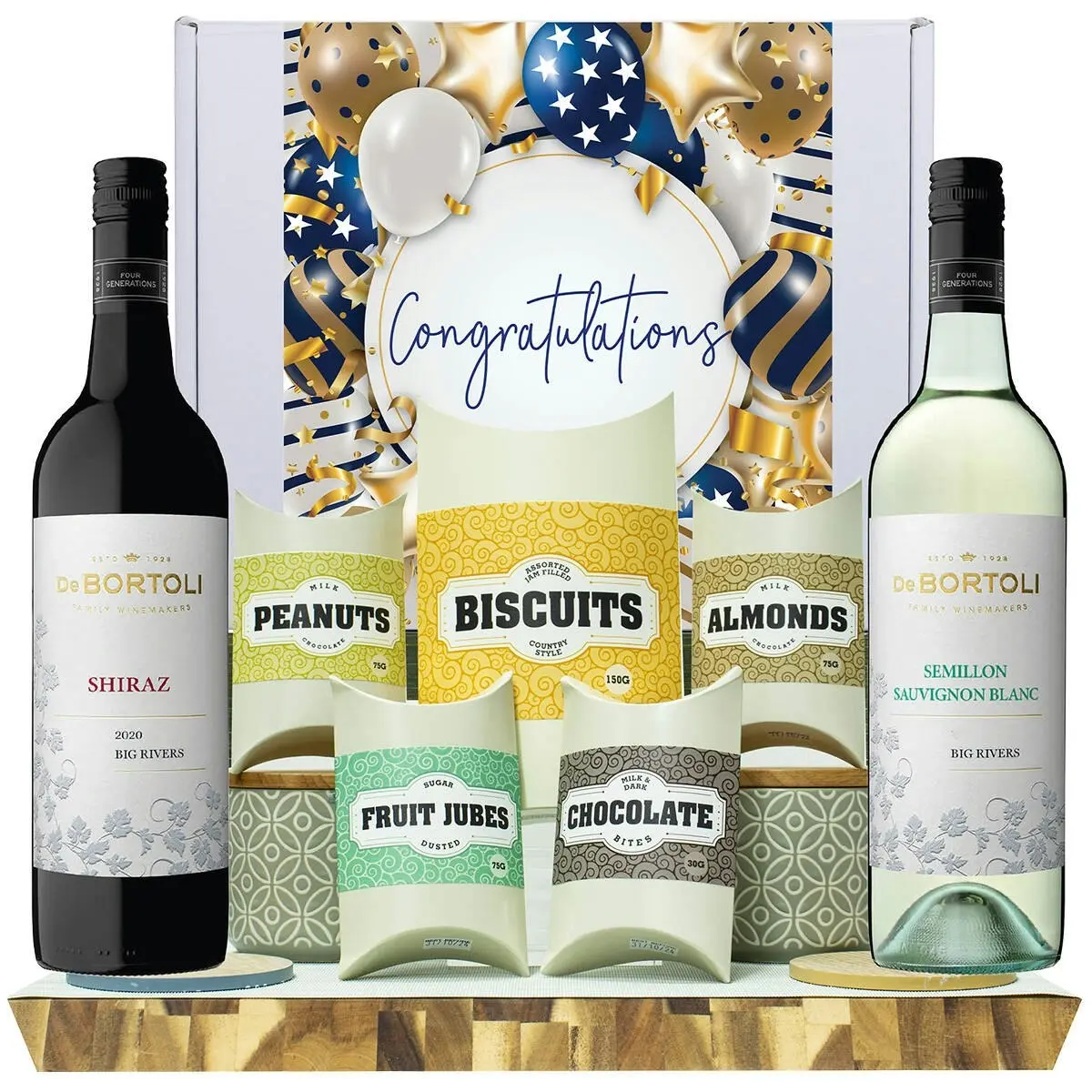 20323F Congratulations Gourmet Hamper with De Bortoli Big Rivers