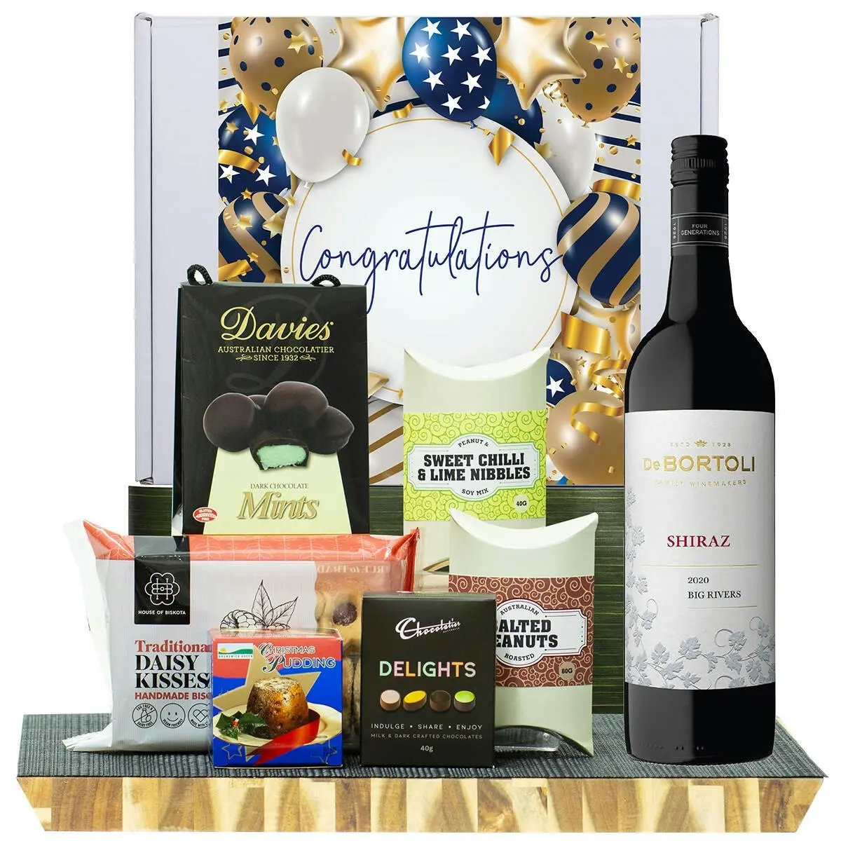 26521F Congratulations Hamper with De Bortoli Big Rivers Shiraz