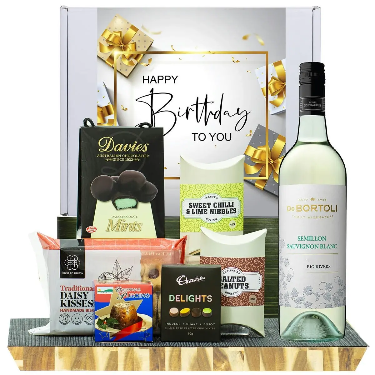 26522C Happy Birthday Hamper with De Bortoli Big Rivers Semillon Sauvignon Blanc