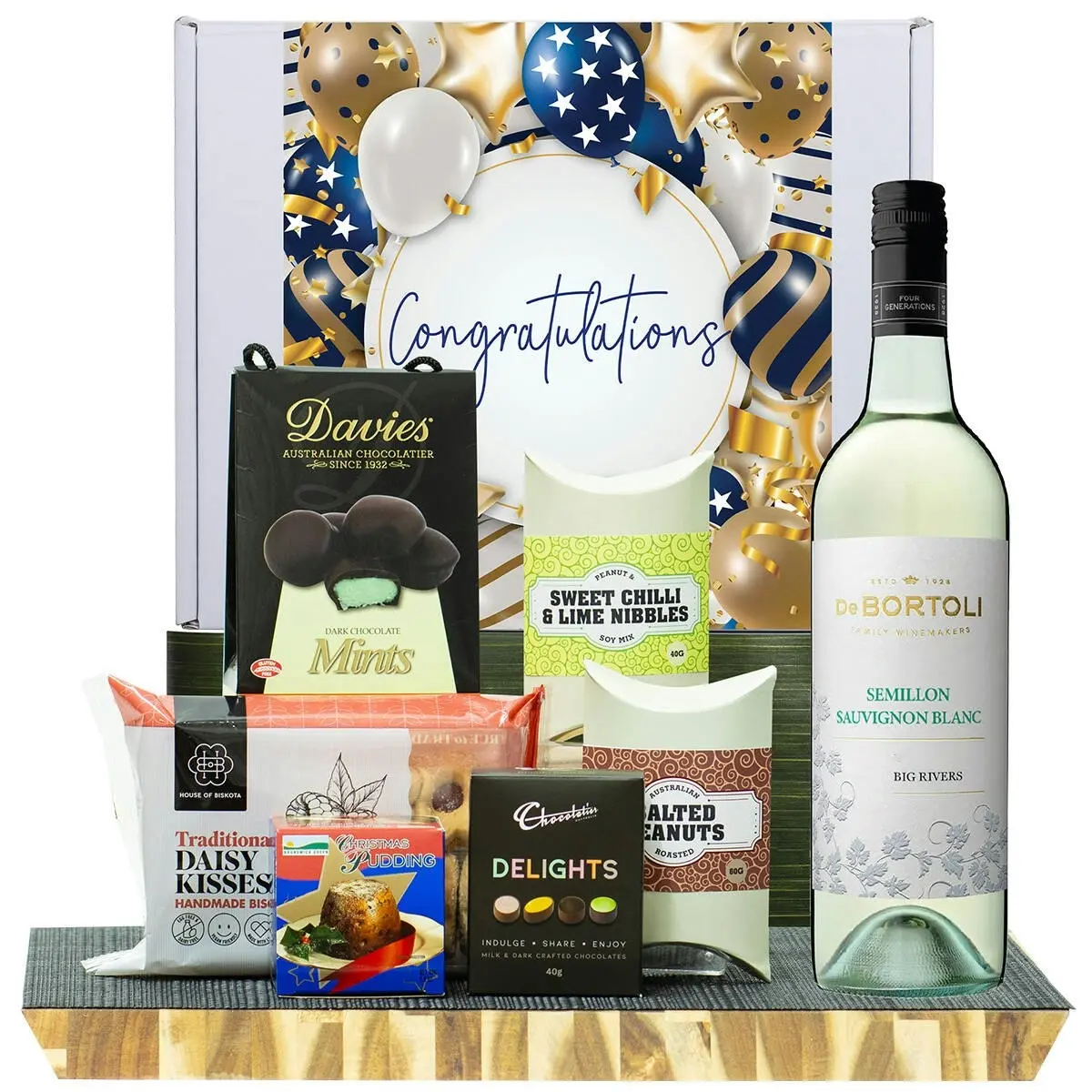 26522F Congratulations Hamper with De Bortoli Big Rivers Semillon Sauvignon Blanc