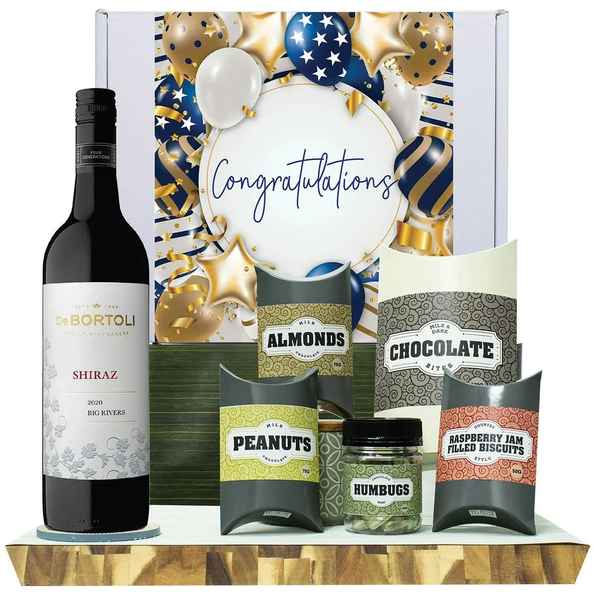 20421F Congratulations Gourmet Hamper with De Bortoli Big Rivers