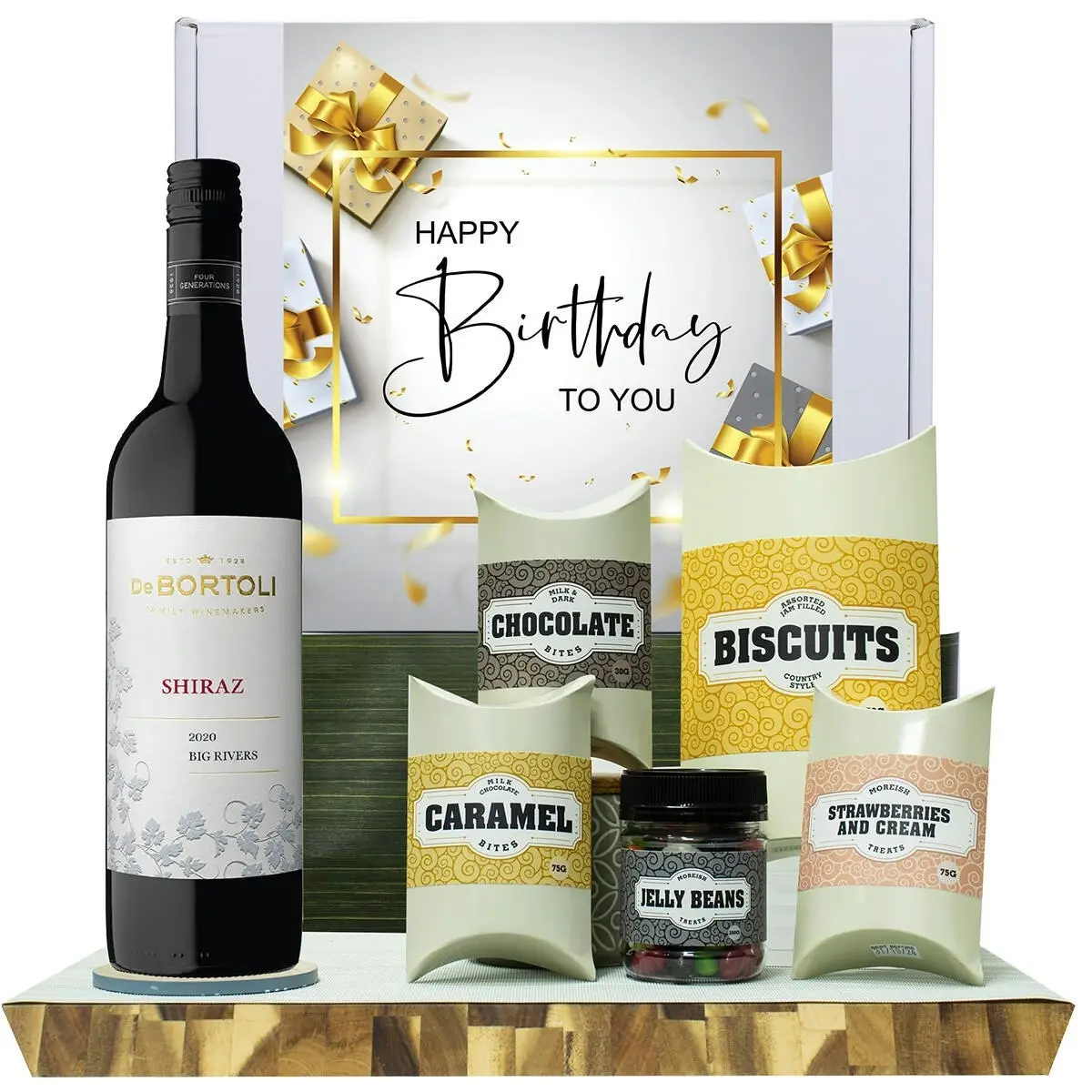 20521C Happy Birthday Gourmet Hamper with De Bortoli Big Rivers Shiraz