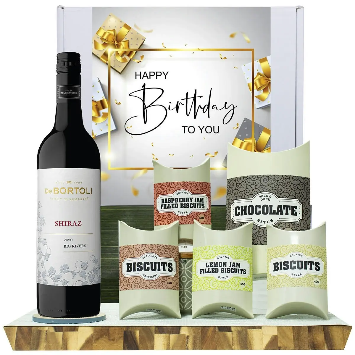 20621C Happy Birthday Gourmet Hamper with De Bortoli Big Rivers Shiraz