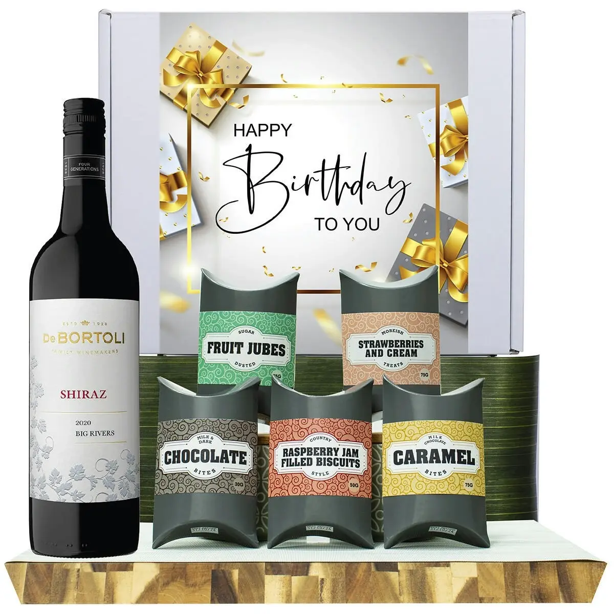 20821C Happy Birthday Gourmet Hamper with De Bortoli Big Rivers Shiraz