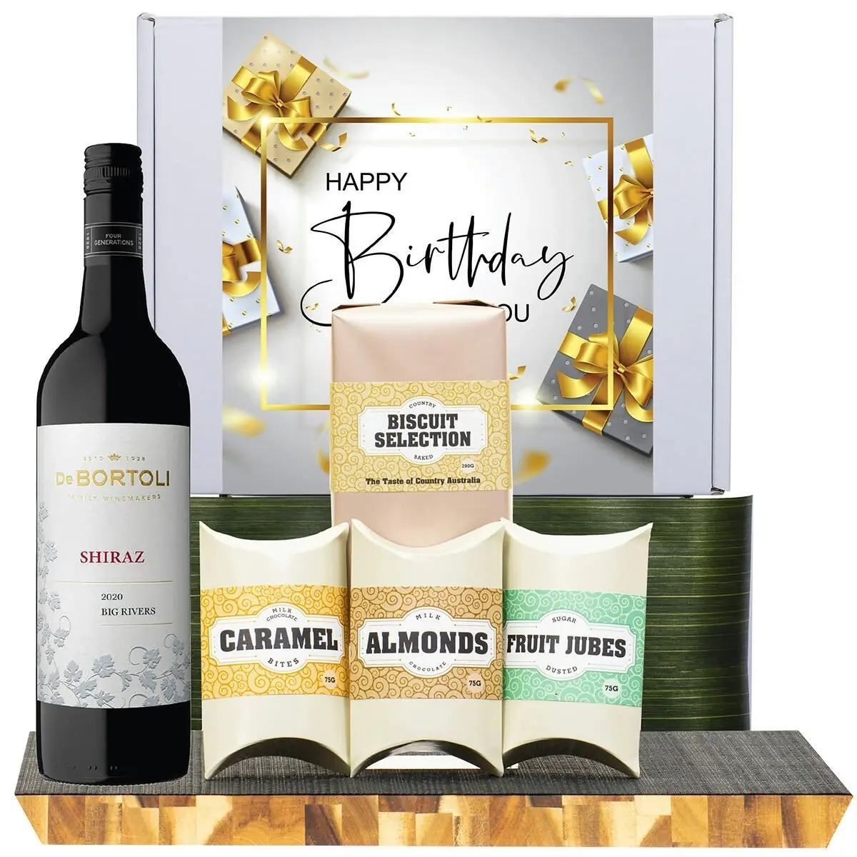 21021C Happy Birthday Gourmet Hamper with De Bortoli Big Rivers Shiraz