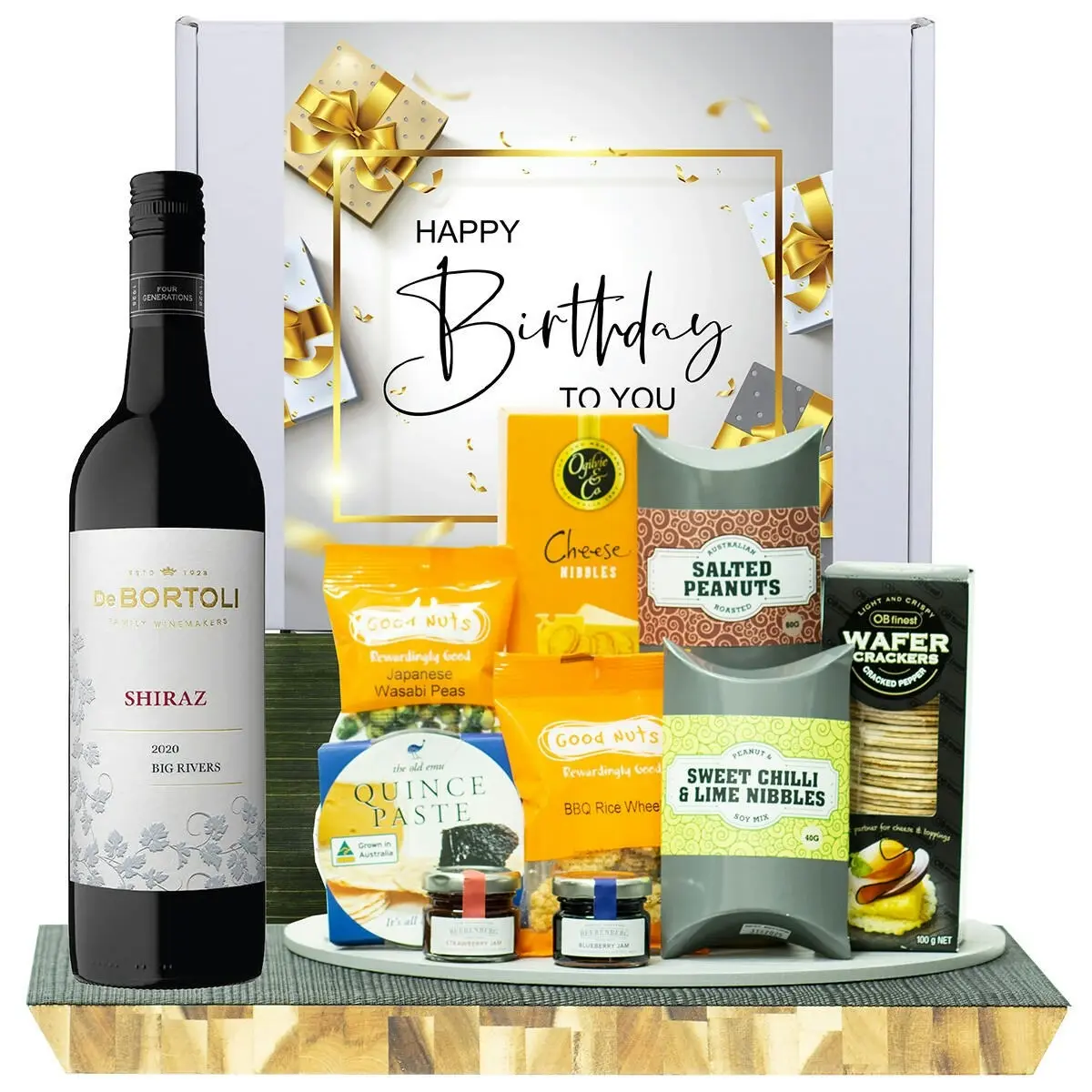 22921C Happy Birthday Gourmet Hamper with De Bortoli Big Rivers Shiraz