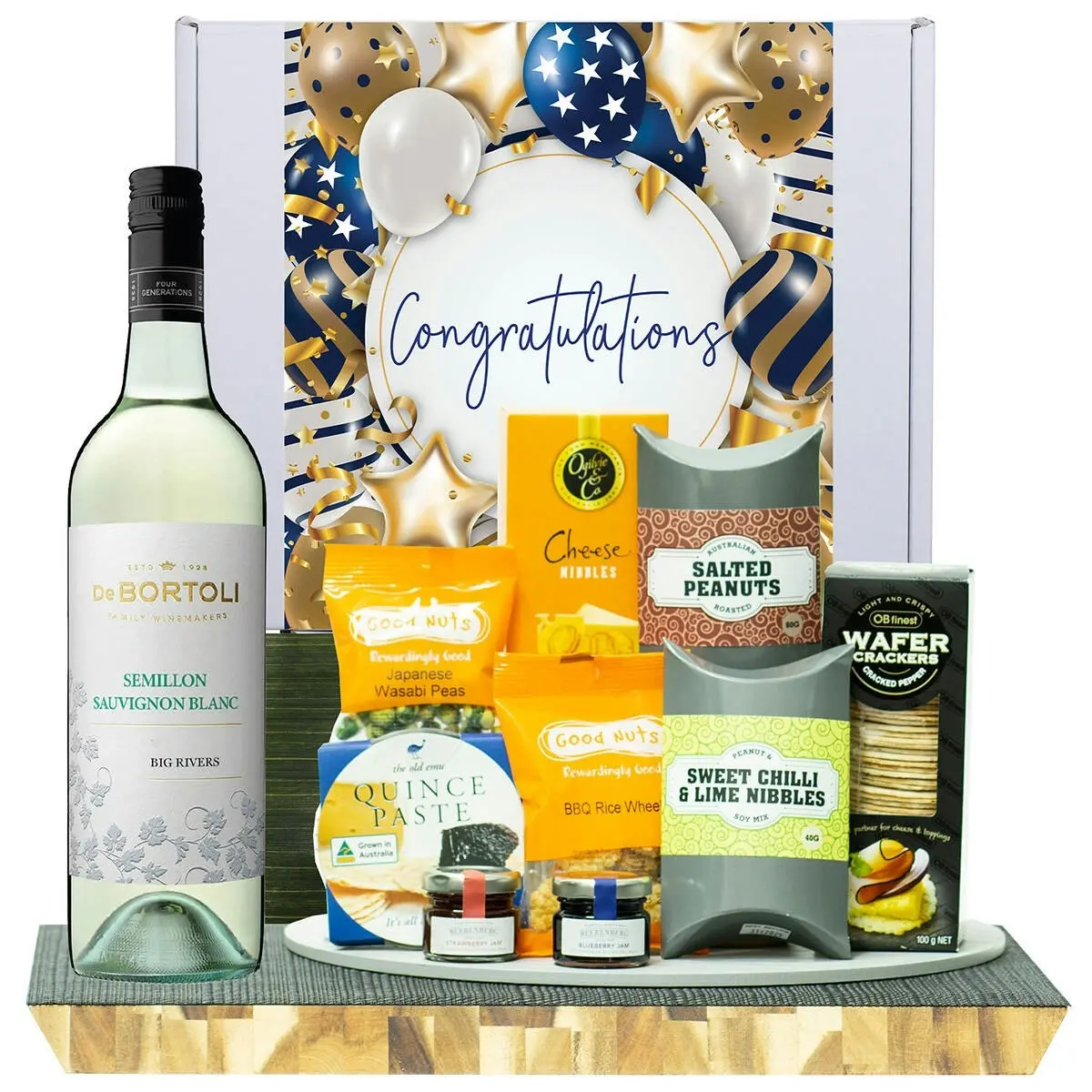 22922F Congratulations Gourmet Hamper with De Bortoli Big Rivers Semillon Sauvignon Blanc