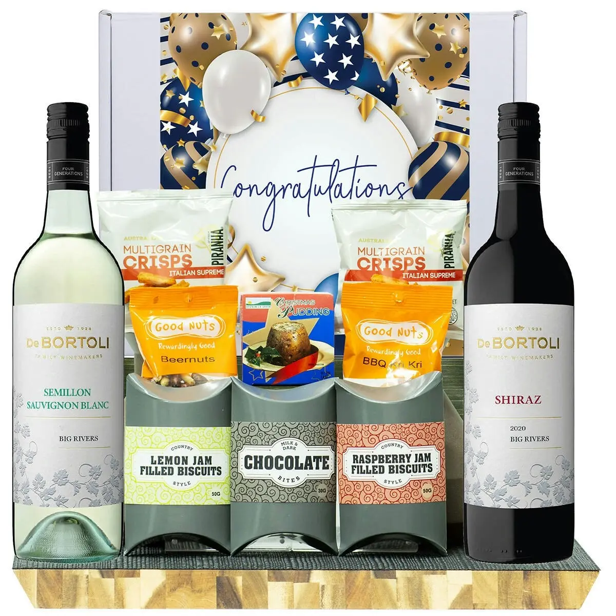 25223F Congratulations Gourmet Hamper with De Bortoli Big Rivers