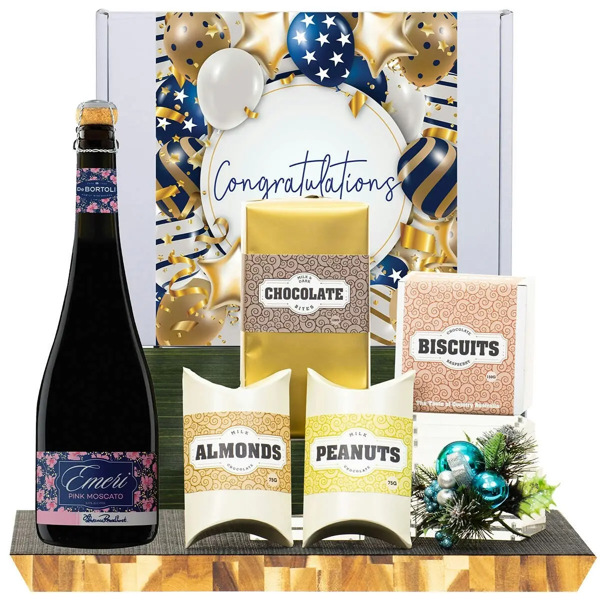 21638F Congratulations Gourmet Hamper with De Bortoli Emeri Moscato