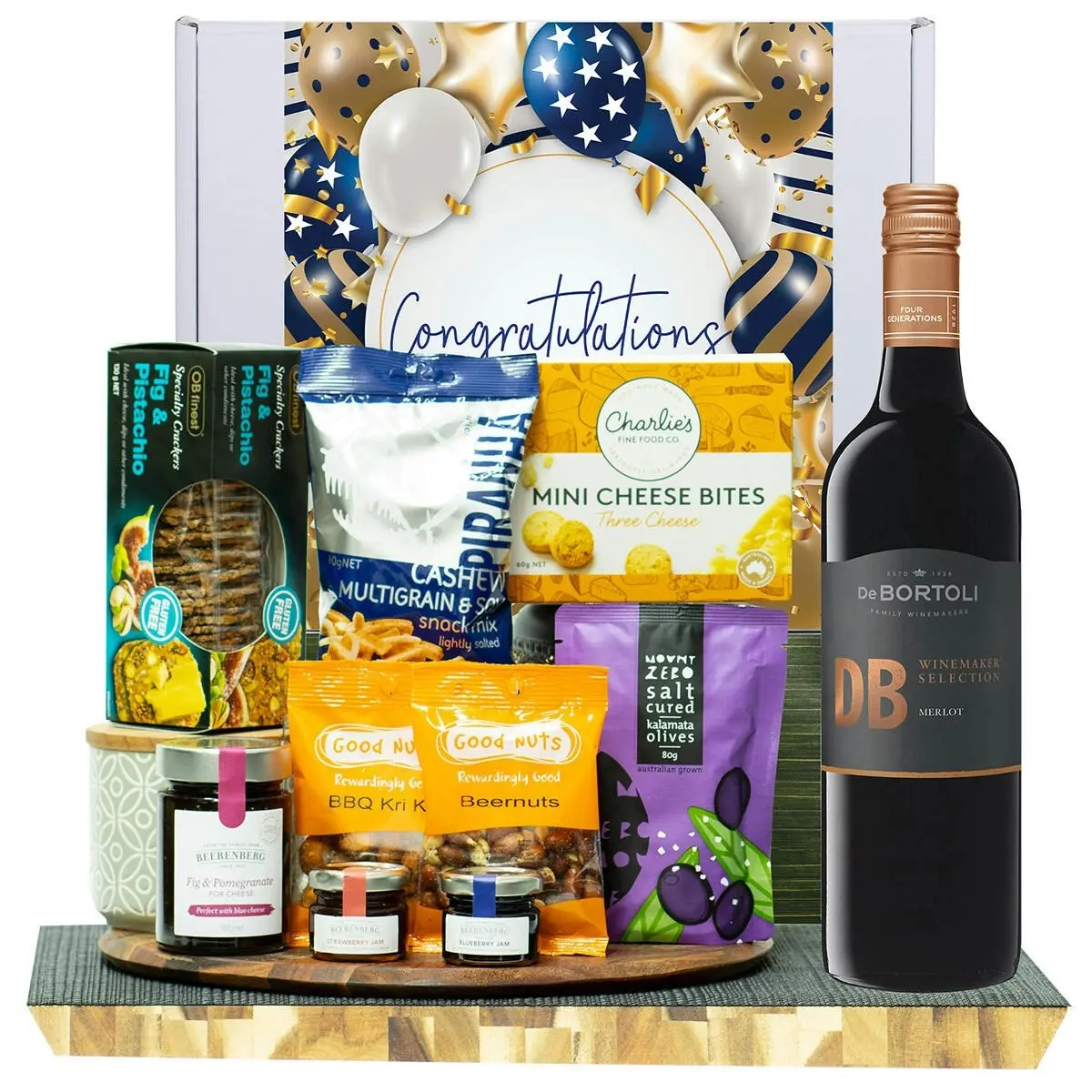 23224F Congratulations Gourmet Hamper with De Bortoli DB Merlot