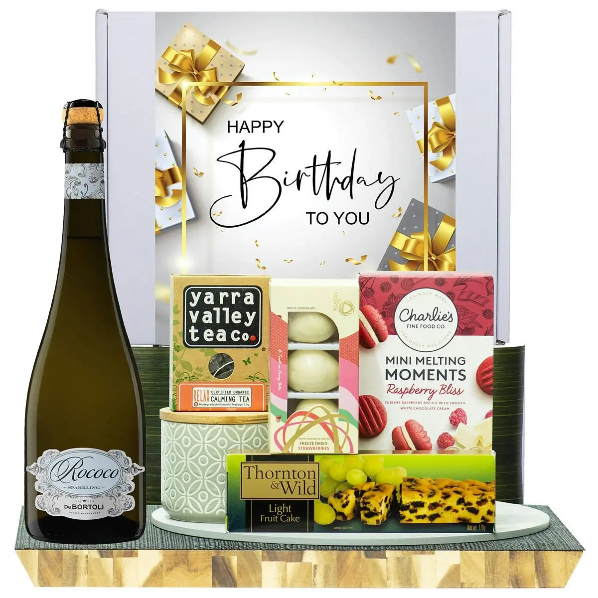 22336C Happy Birthday Gourmet Hamper with De Bortoli Rococo Premium Cuvee