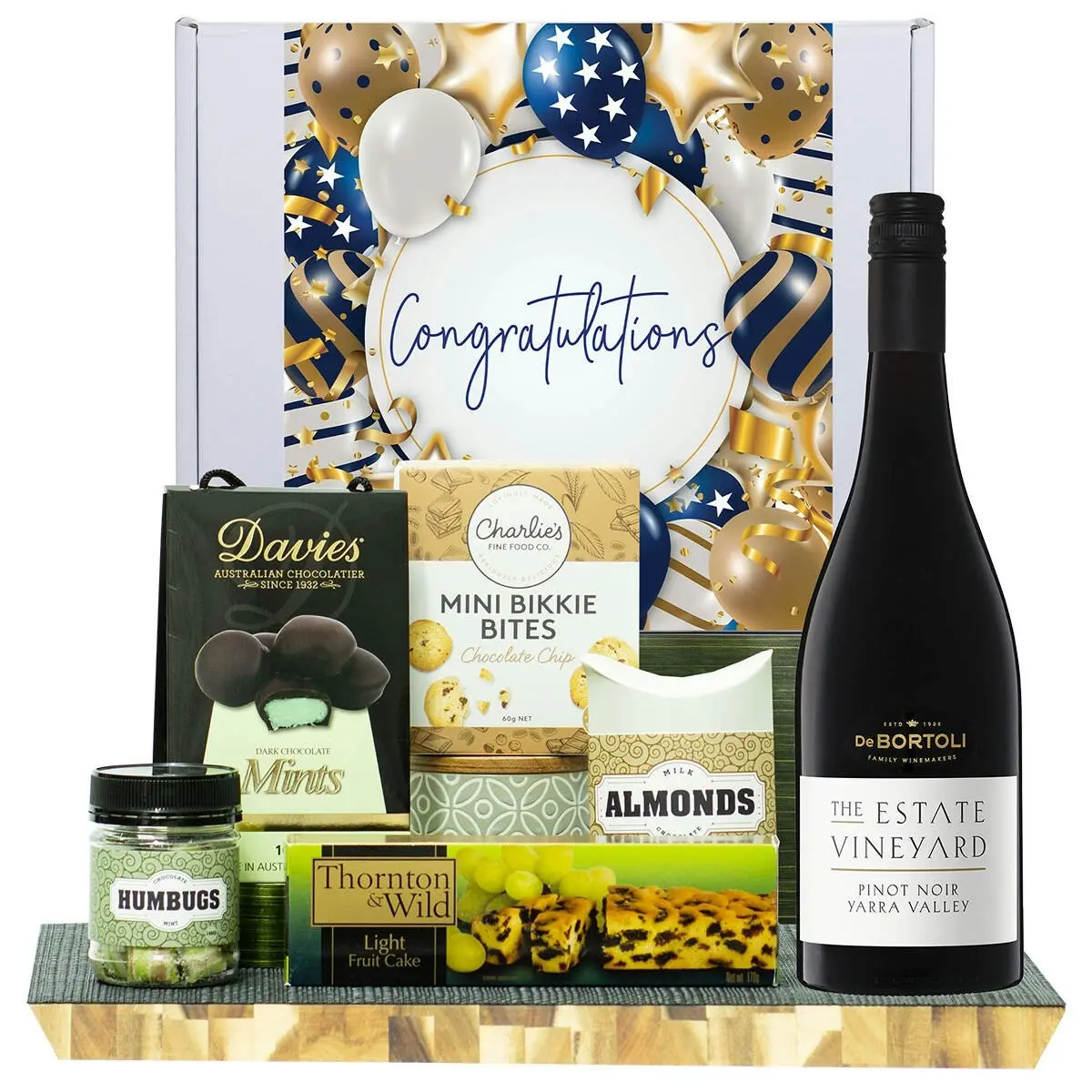 23827F Congratulations Gourmet Hamper with De Bortoli The Estate Collection Pinot Noir