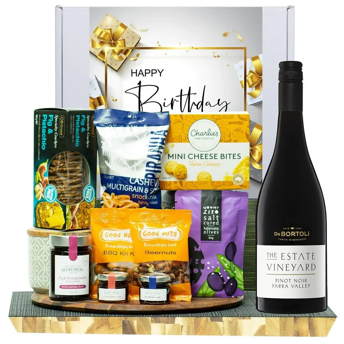 23227C Happy Birthday Gourmet Hamper with De Bortoli The Estate Collection Pinot Noir