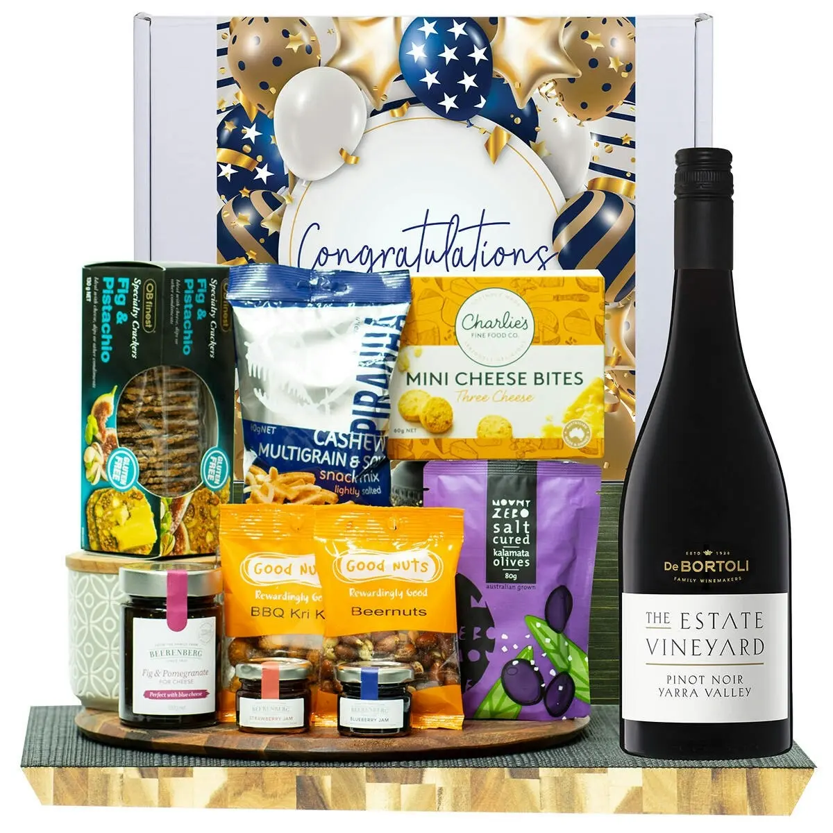 23227F Congratulations Gourmet Hamper with De Bortoli The Estate Collection Pinot Noir