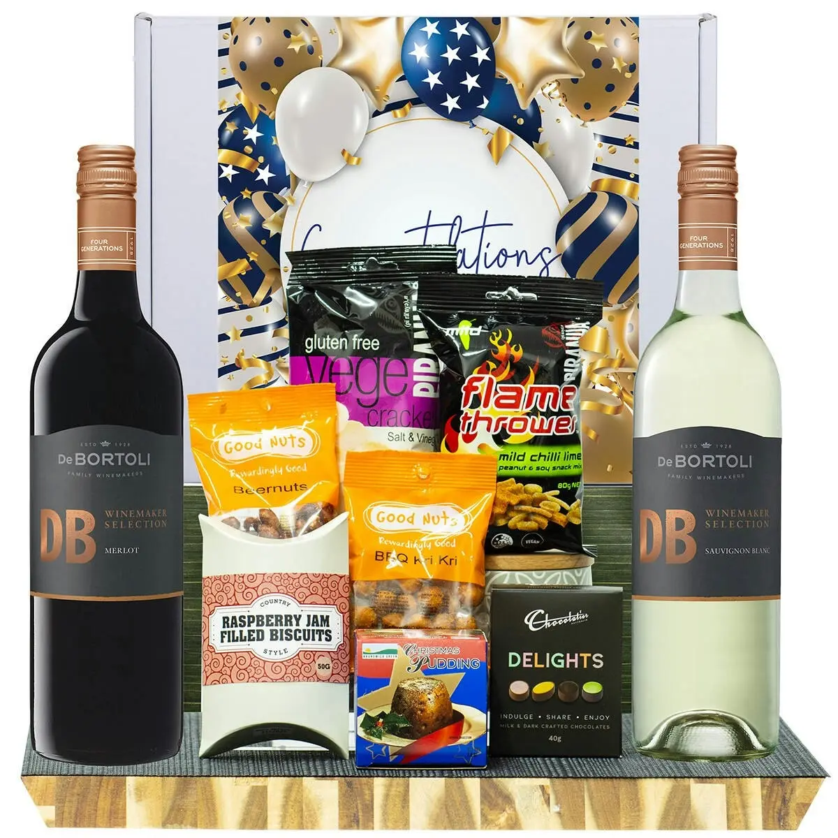 27026F Congratulations Hamper with De Bortoli DB Merlot