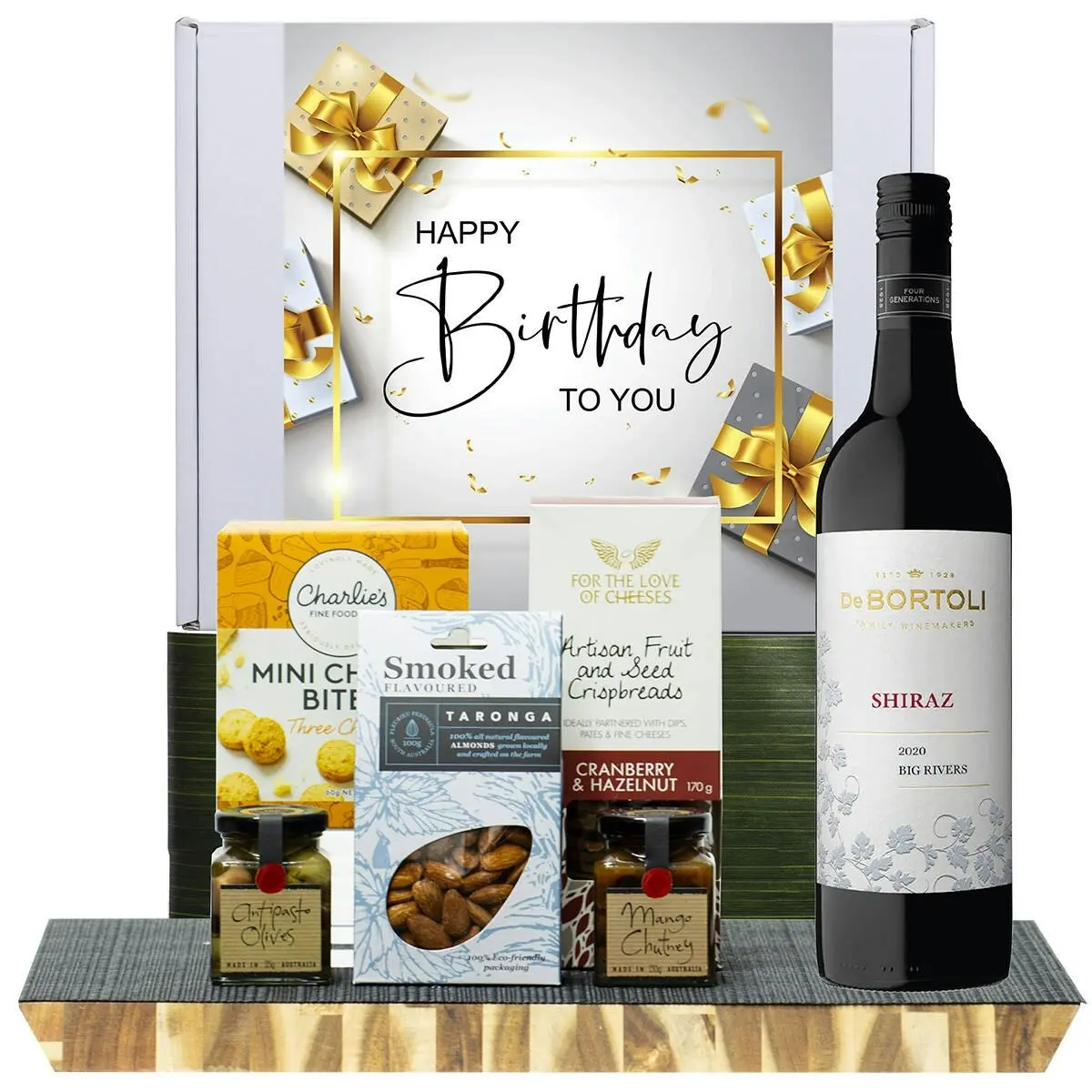 29921C Happy Birthday Premium Gourmet Hamper with De Bortoli Big Rivers Shiraz