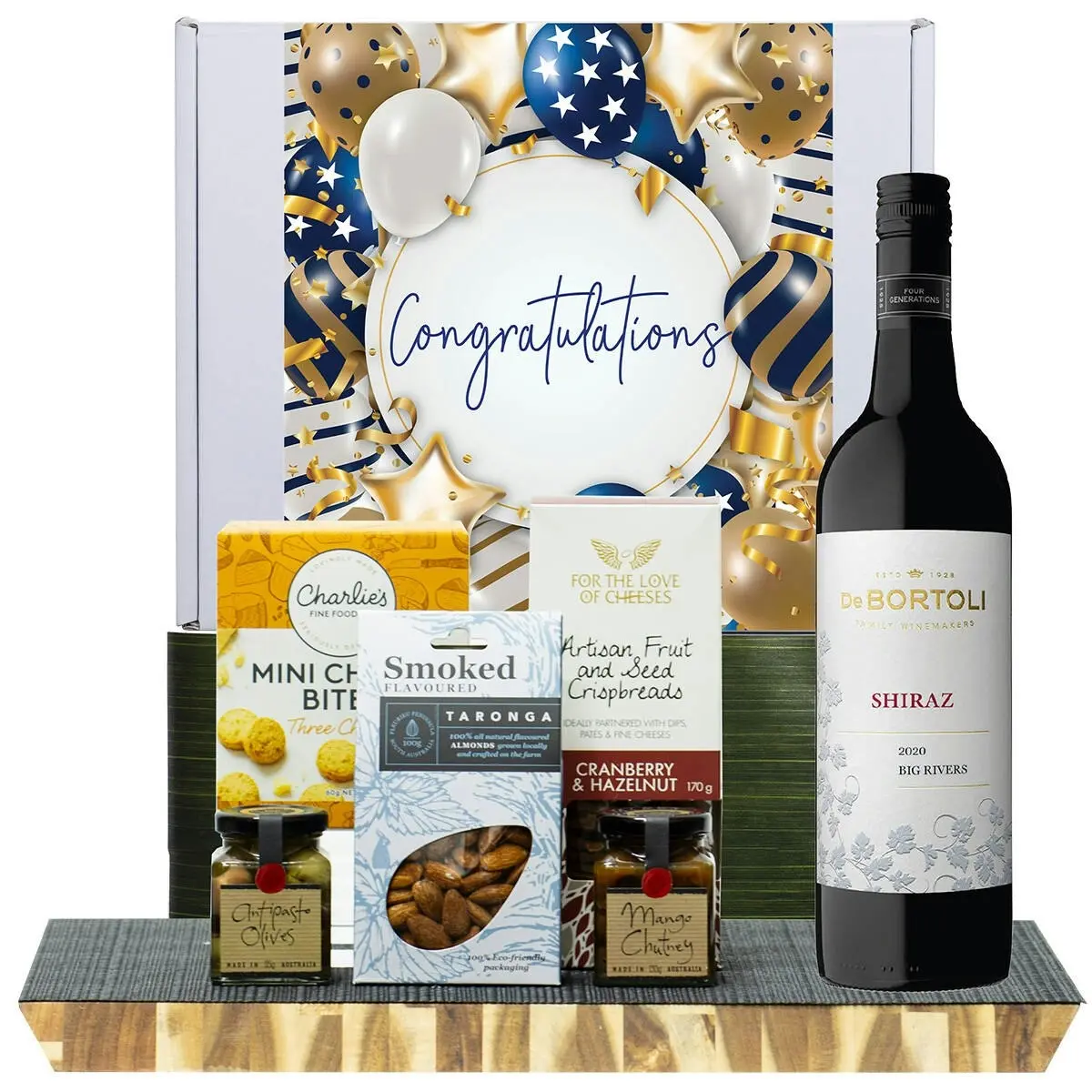 29921F Congratulations Premium Gourmet Hamper with De Bortoli Big Rivers Shiraz