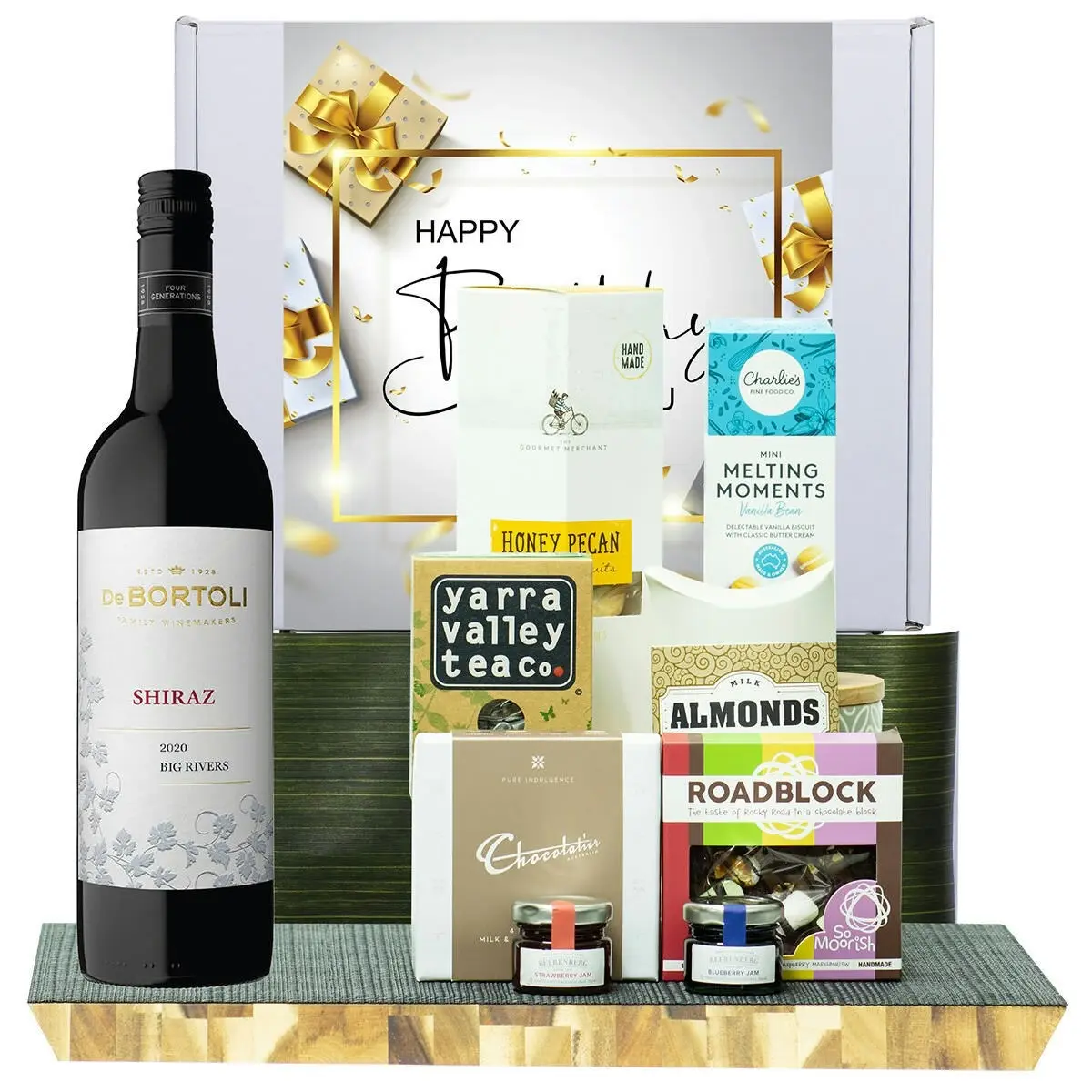 24121C Happy Birthday Gourmet Hamper with De Bortoli Big Rivers Shiraz