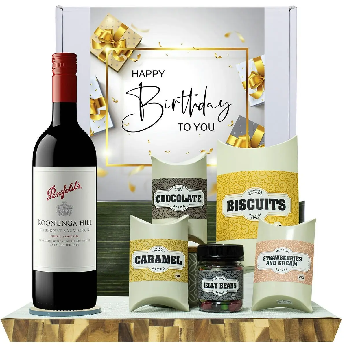 20502C Happy Birthday Gourmet Hamper with Penfolds Koonunga Hill Cabernet Sauvignon