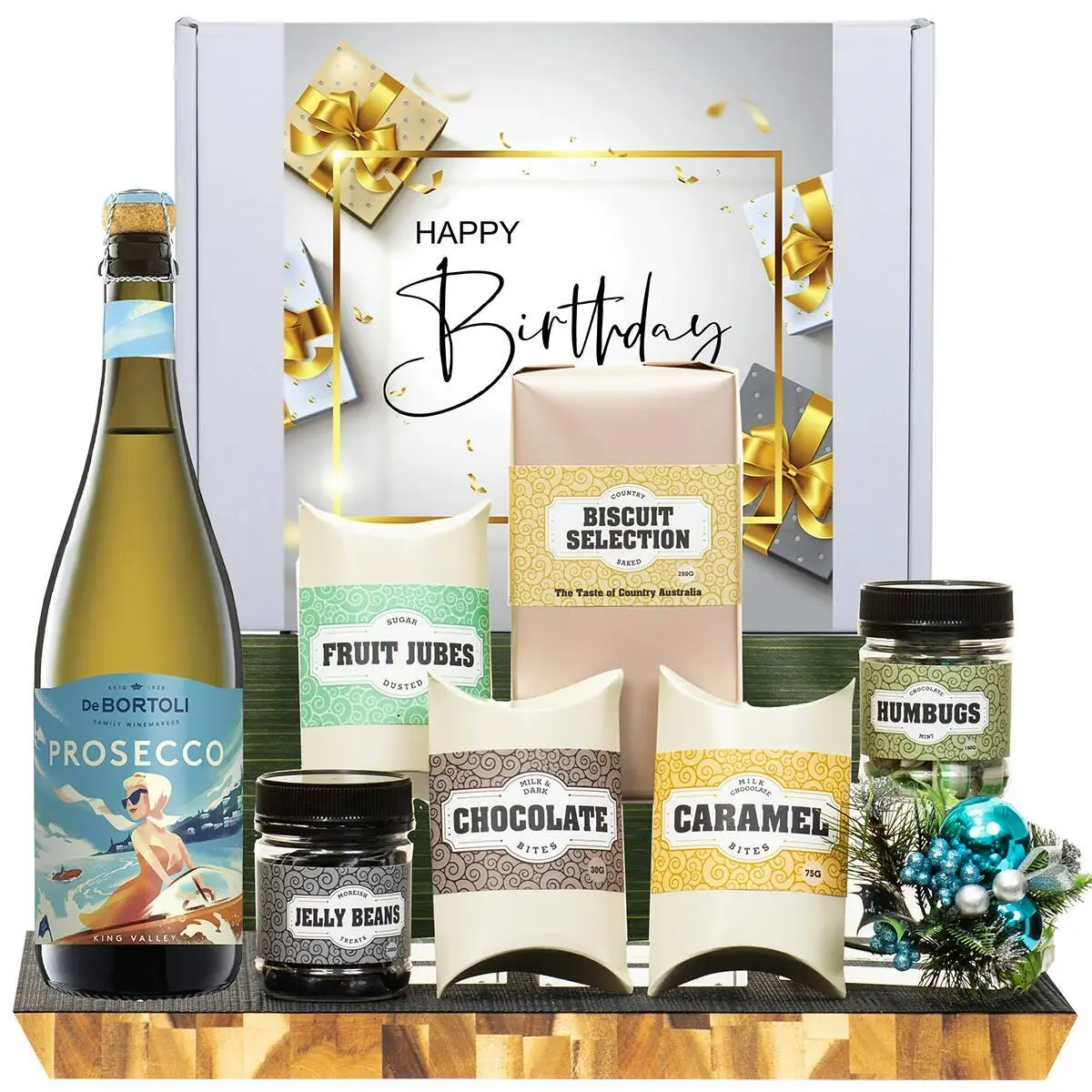 21737C Happy Birthday Goumet Hamper with De Bortoli King Valley Prosecco