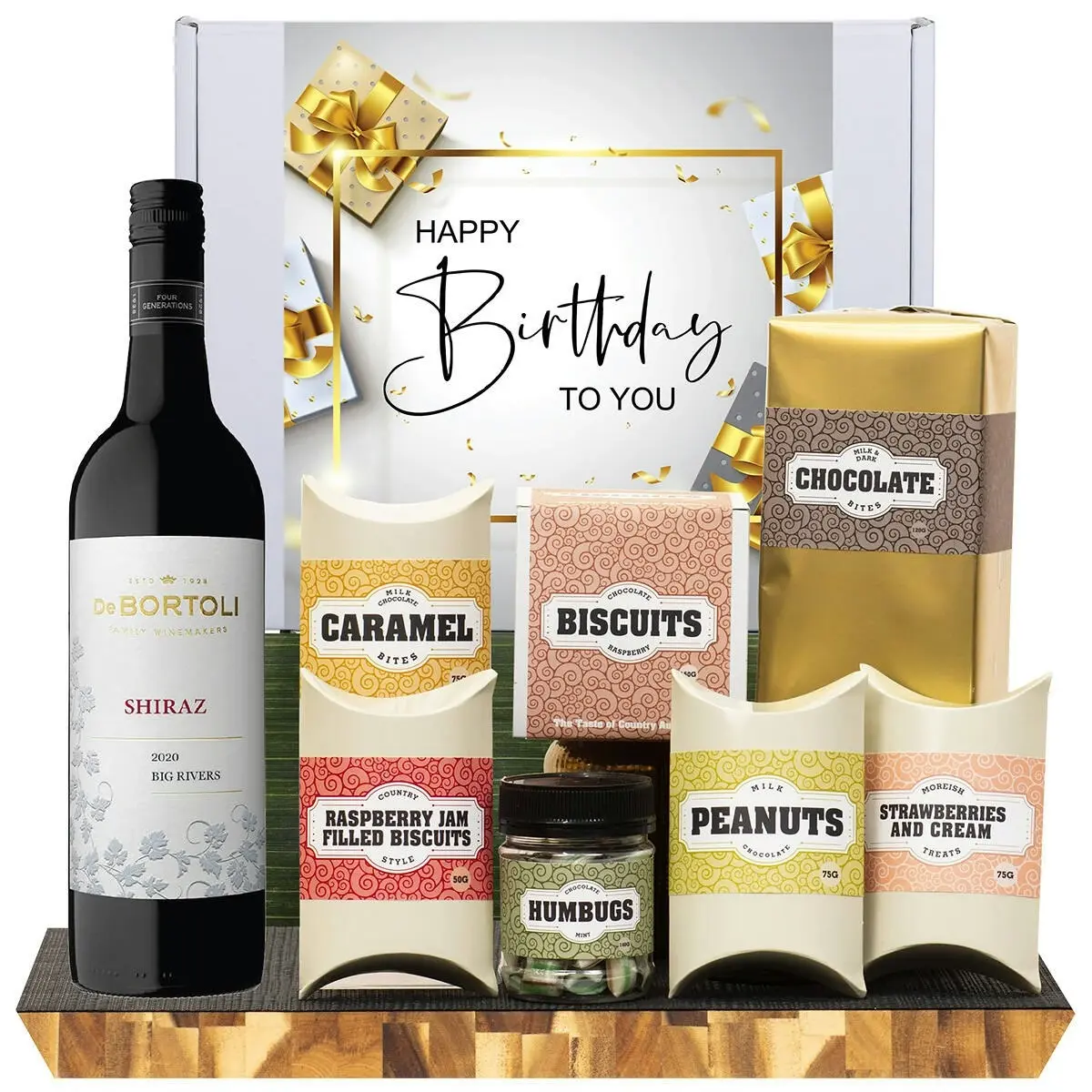 21821C Happy Birthday Gourmet Hamper with De Bortoli Big Rivers Shiraz