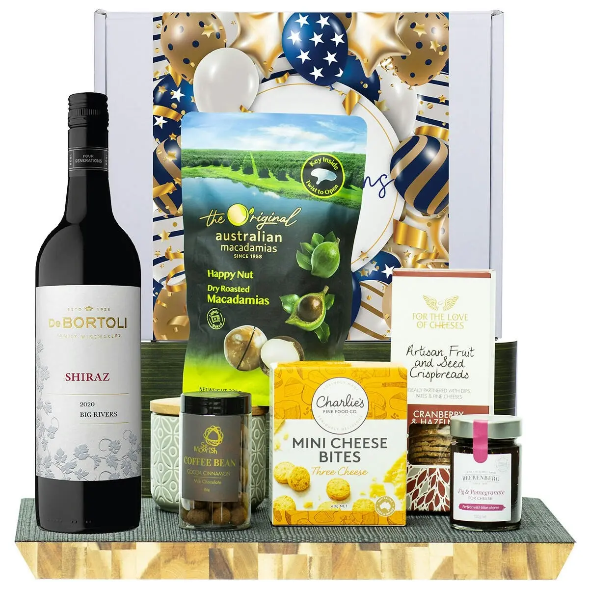 21921F Congratulations Gourmet Hamper with De Bortoli Big Rivers Shiraz