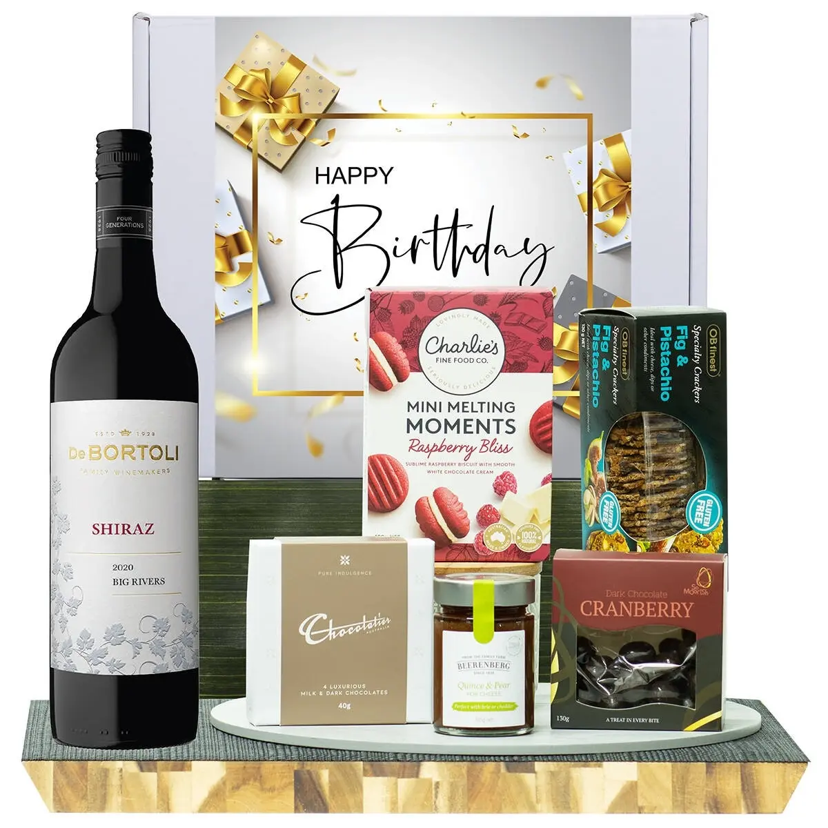 22021C Happy Birthday Gourmet Hamper with De Bortoli Big Rivers Shiraz