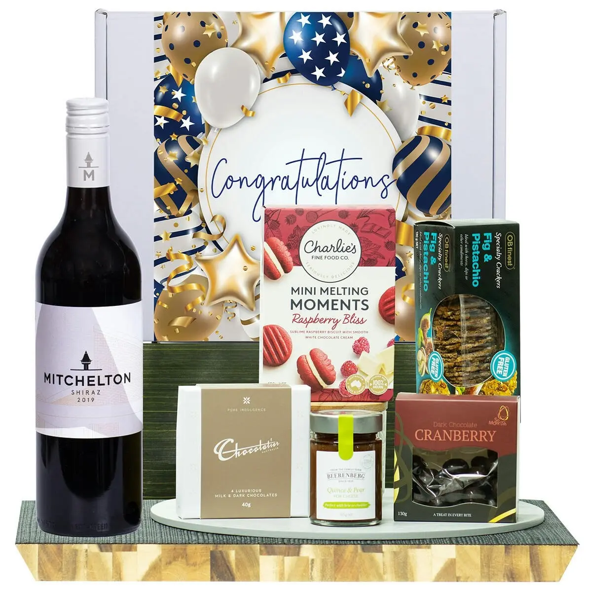 22051F Congratulations Gourmet Hamper with Mitchelton Shiraz