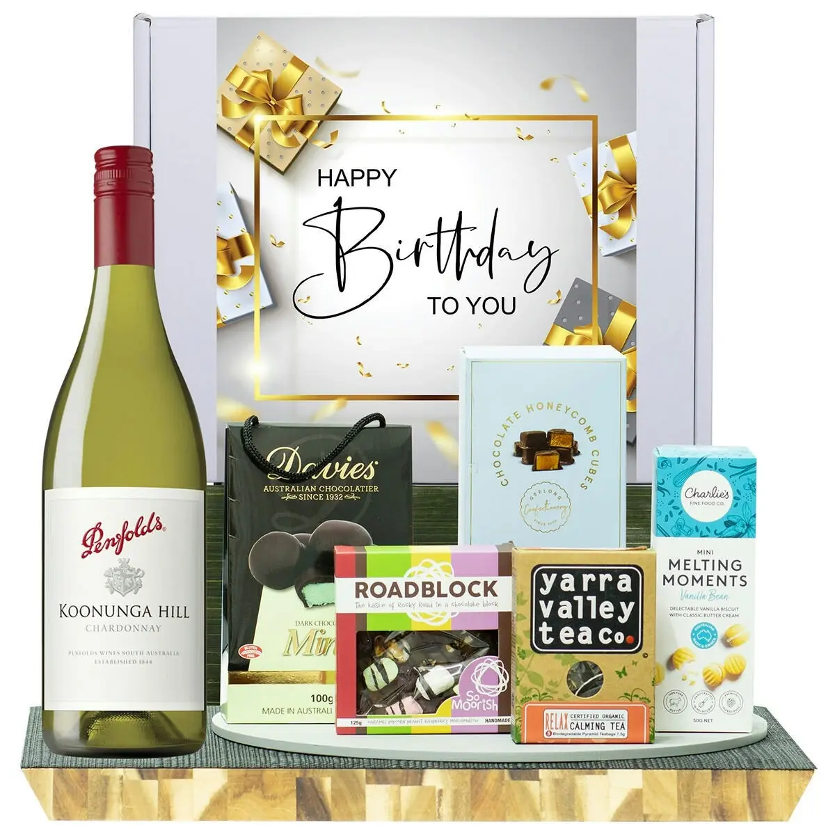 22103C Happy Birthday Gourmet Hamper with Penfolds Koonunga Hill Chardonnay