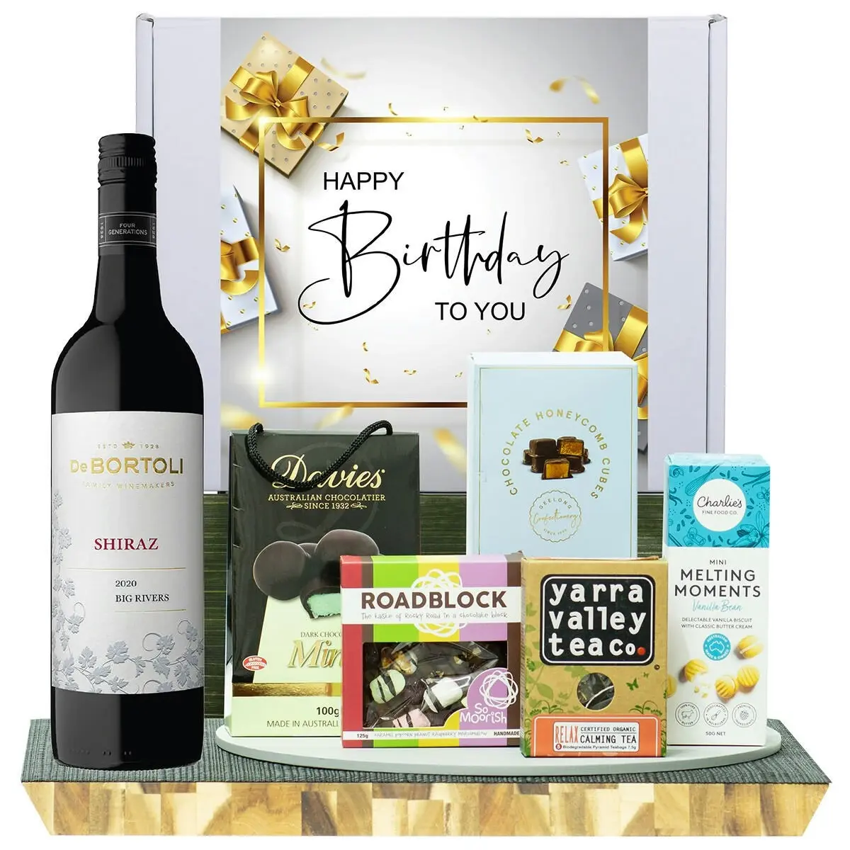 22121C Happy Birthday Gourmet Hamper with De Bortoli Big Rivers Shiraz