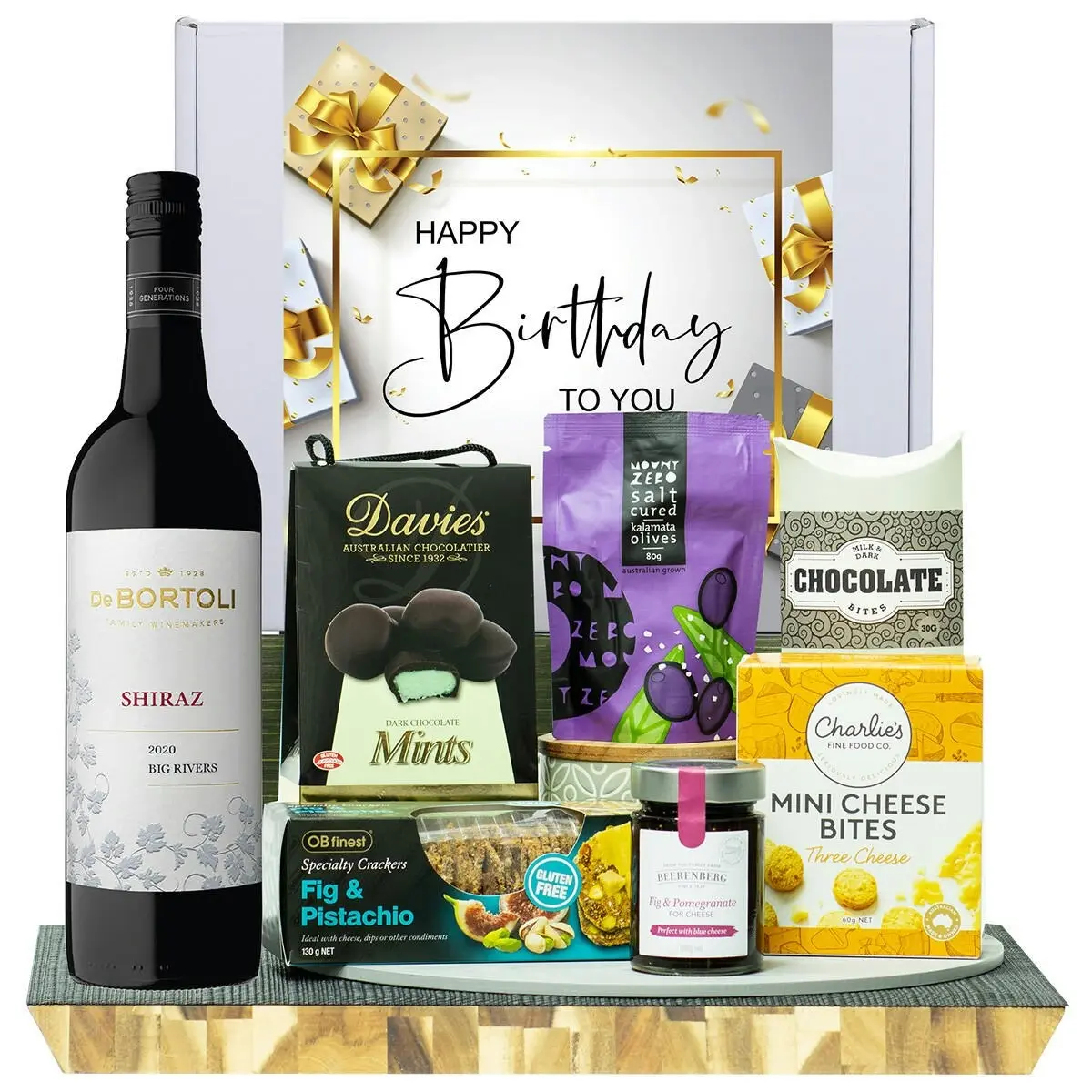 22221C Happy Birthday Gourmet Hamper with De Bortoli Big Rivers Shiraz