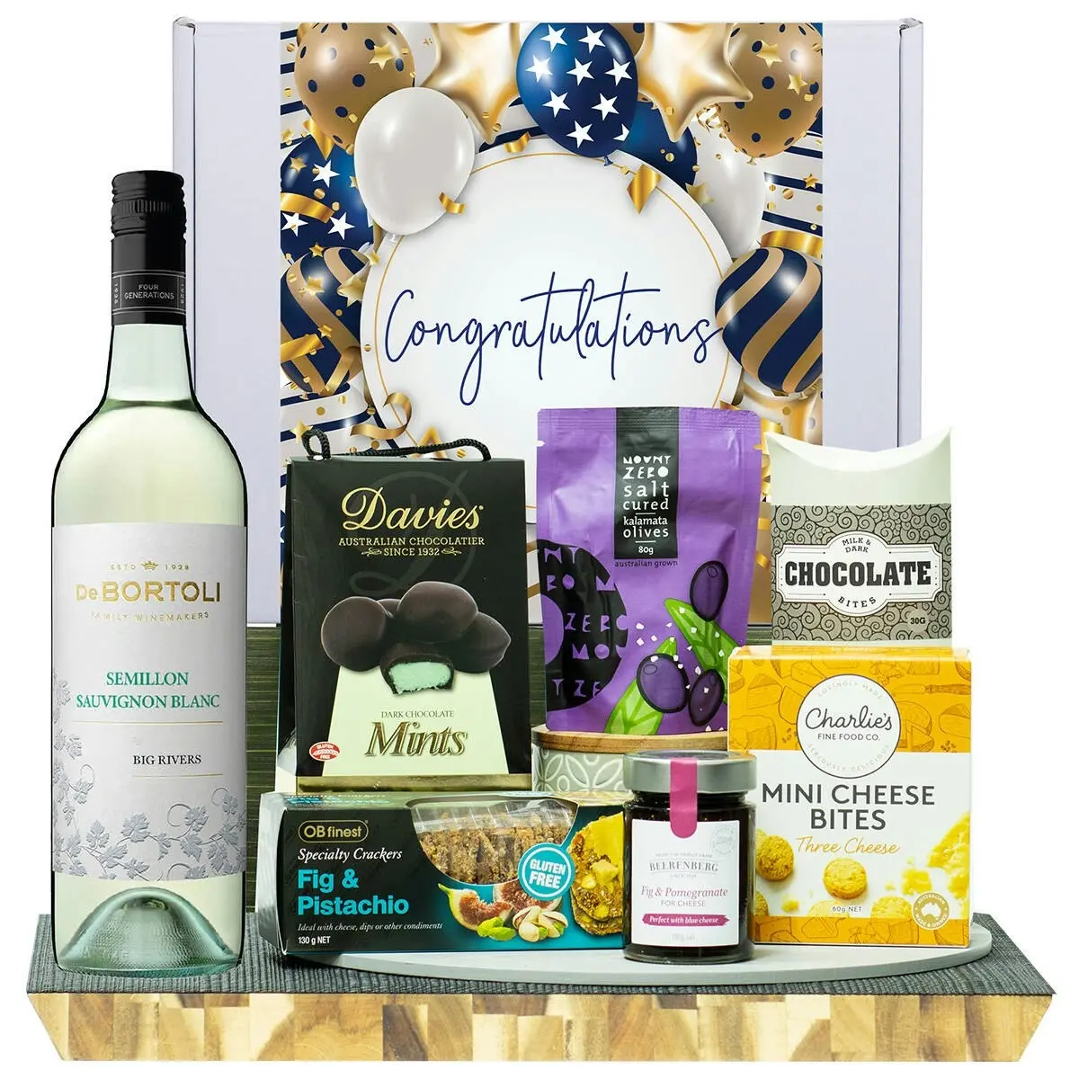 22222F Congratulations Gourmet Hamper with De Bortoli Big Rivers Semillon Sauvignon Blanc