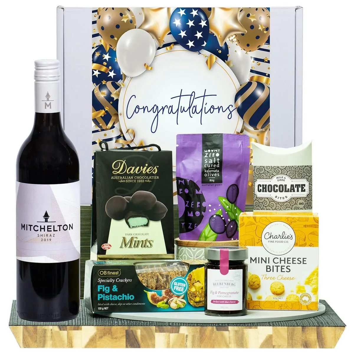 22251F Congratulations Gourmet Hamper with Mitchelton Shiraz