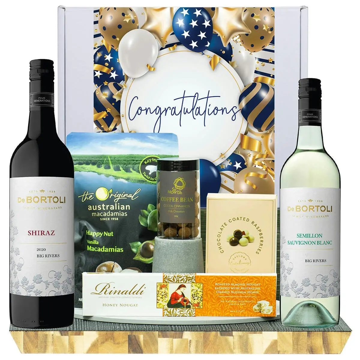 22423F Congratulations Gourmet Hamper with De Bortoli Big Rivers Semillon Sauvignon Blanc