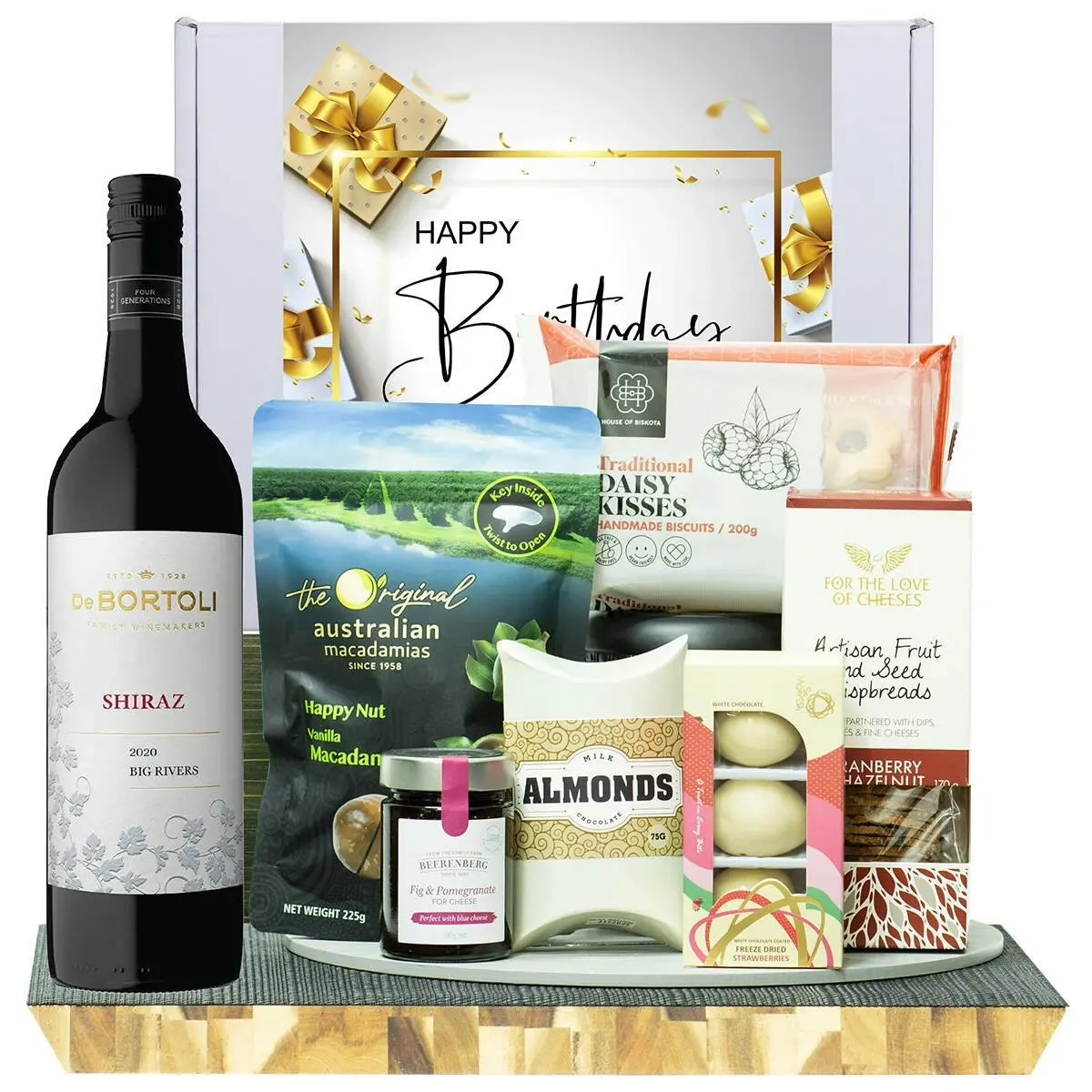 22721C Happy Birthday Gourmet Hamper with De Bortoli Big Rivers Shiraz