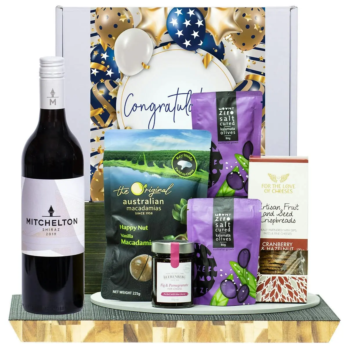 22851F Congratulations Gourmet Hamper with Mitchelton Shiraz