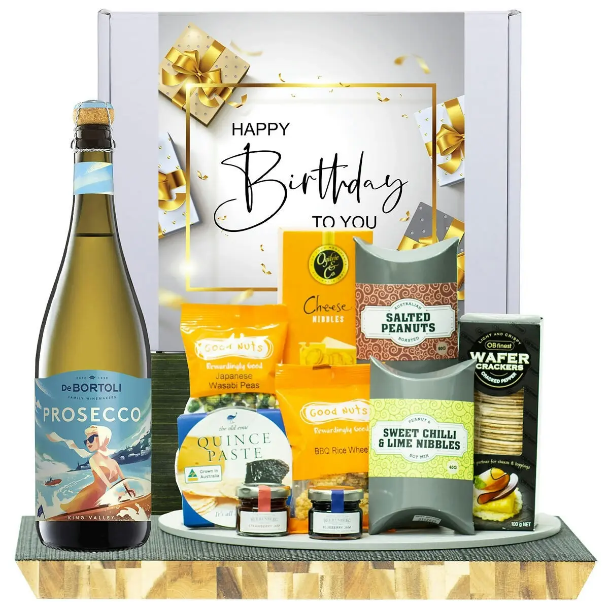 22937C Happy Birthday Gourmet Hamper with De Bortoli King Valley Prosecco