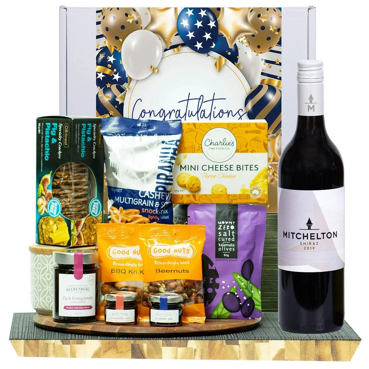 23251F Congratulations Gourmet Hamper with Mitchelton Shiraz