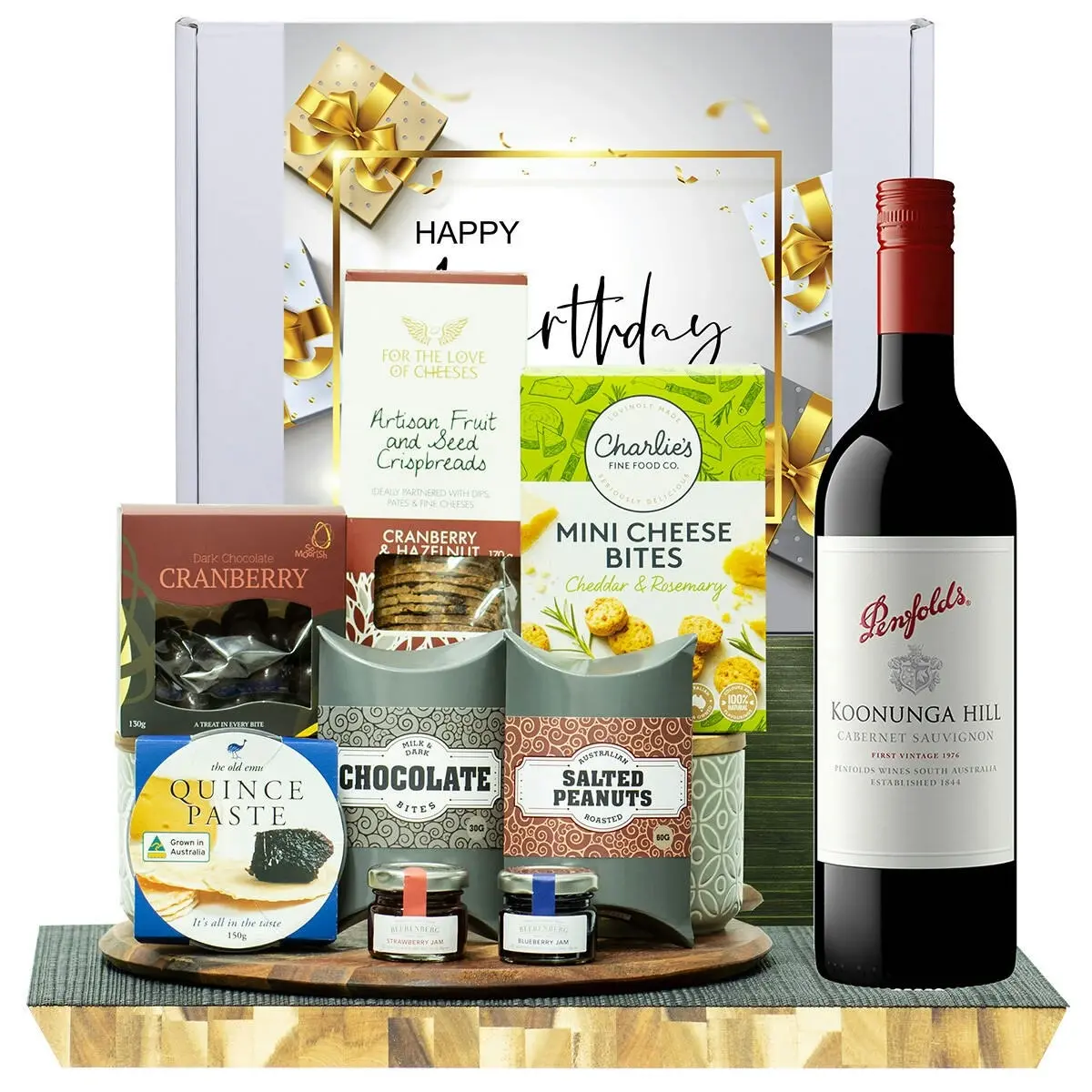 23302C Happy Birthday Gourmet Hamper with Penfolds Koonunga Hill Cabernet Sauvignon