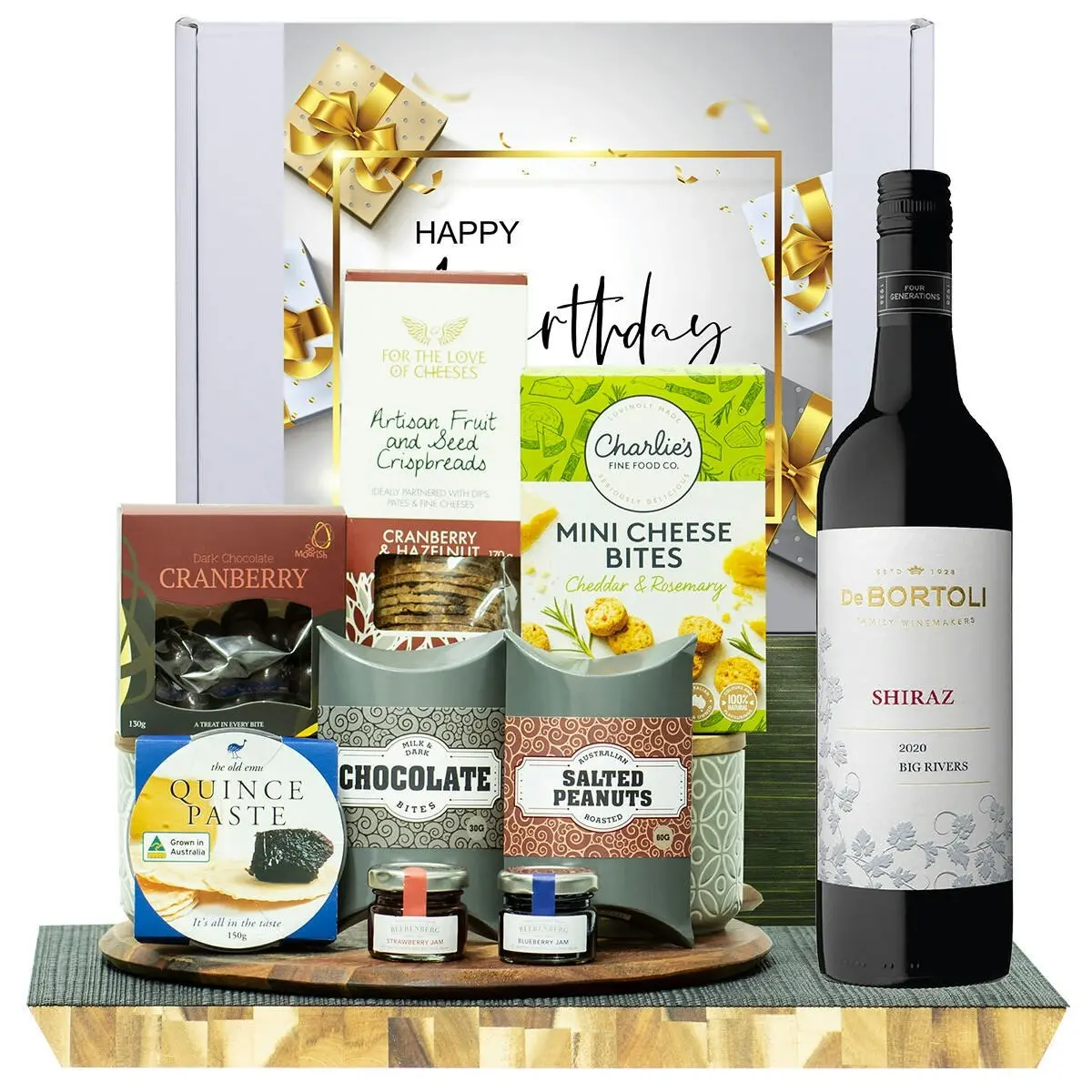 23321C Happy Birthday Gourmet Hamper with De Bortoli Big Rivers Shiraz