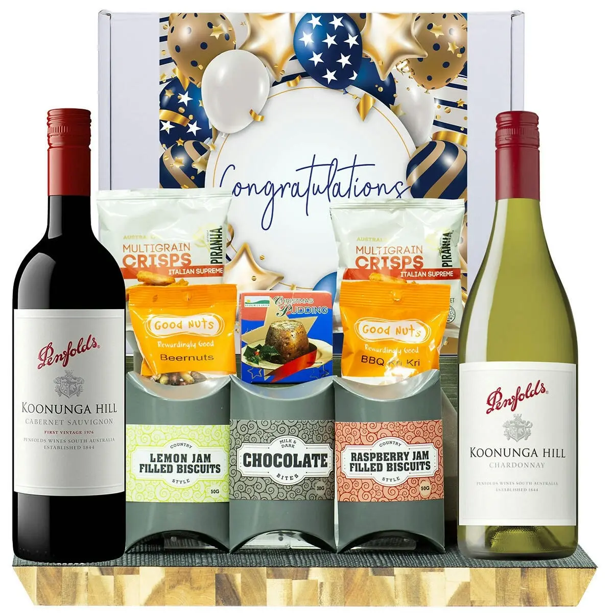 25204F Congratulations Gourmet Hamper with Penfolds Koonunga Hill