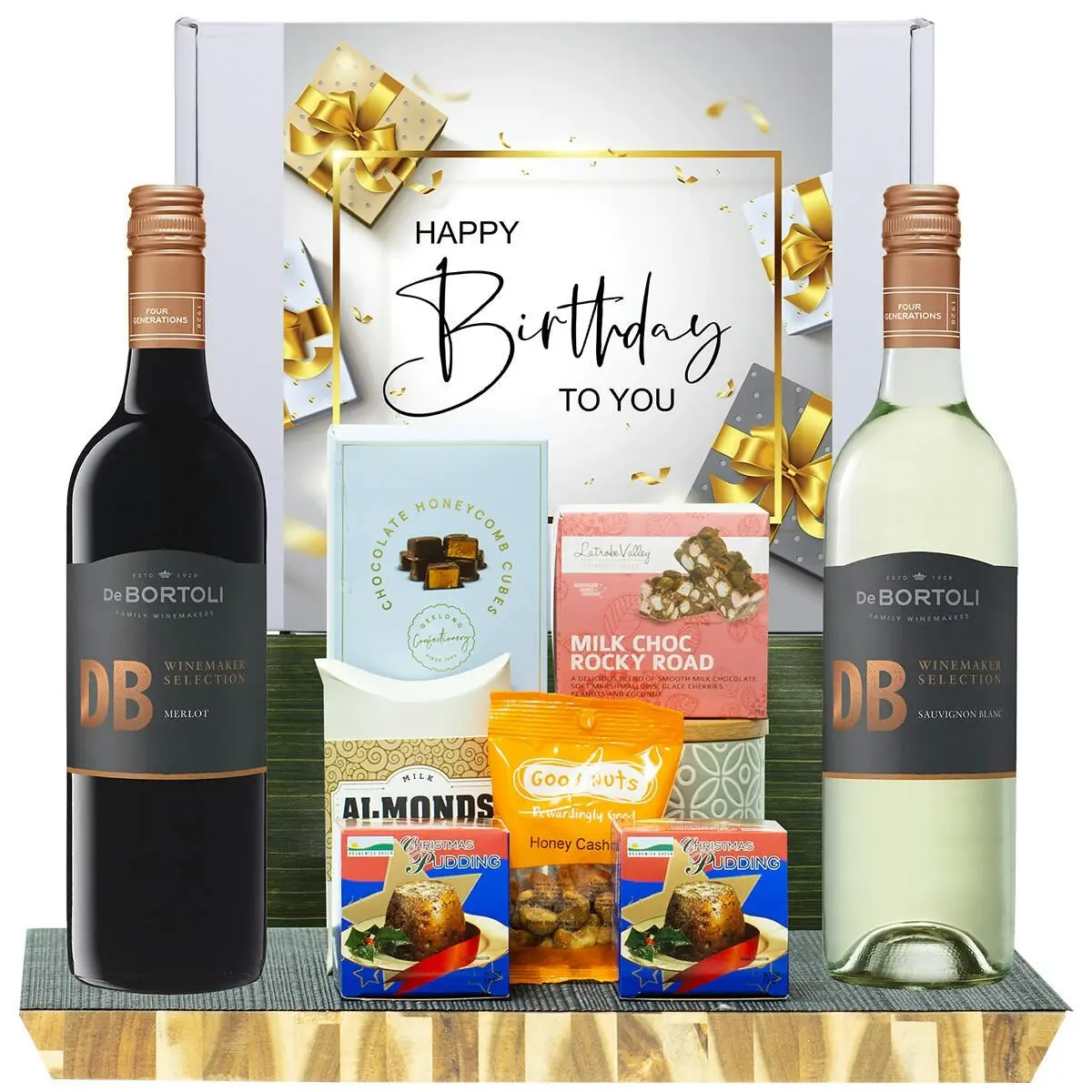 26726C Happy Birthday hamper with De Bortoli DB Merlot