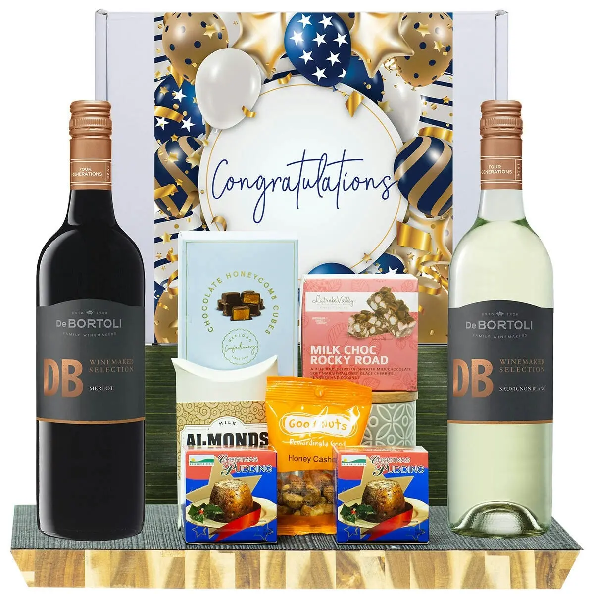 26726F Congratulations hamper with De Bortoli DB Merlot