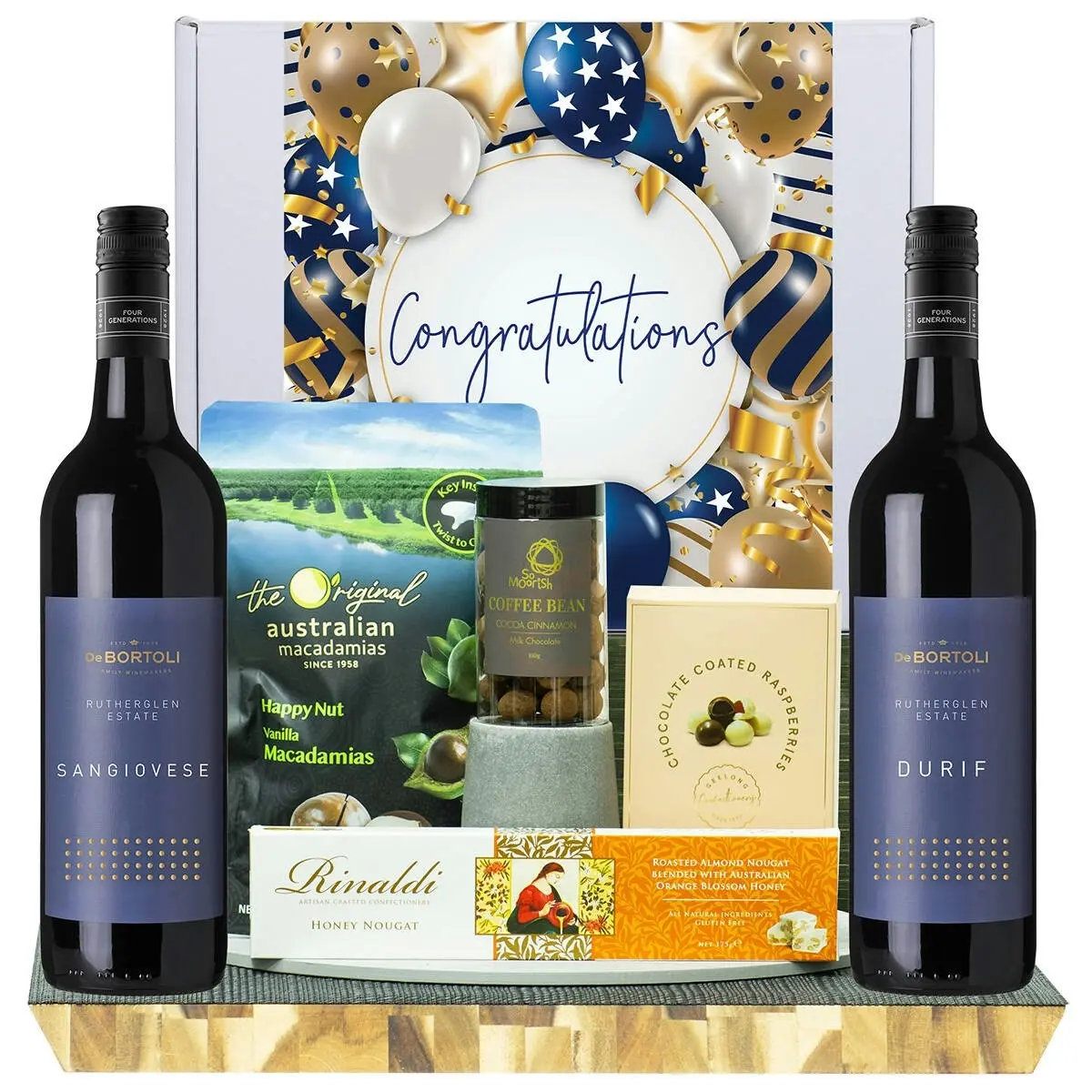 22432F Congratulations Gourmet Hamper with De Bortoli Rutherglen Durif