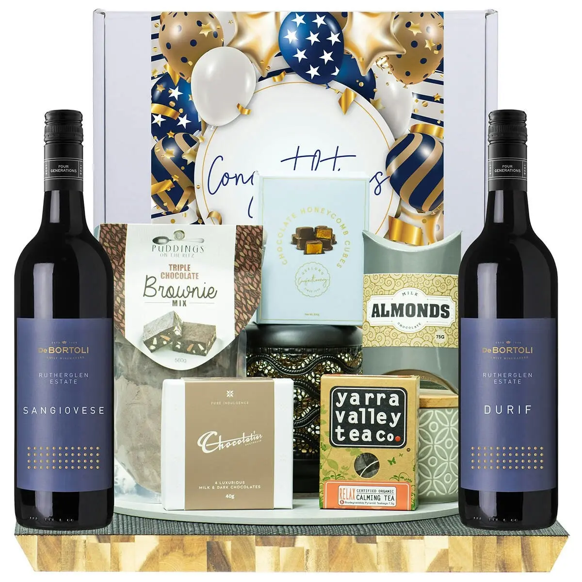 22532F Congratulations Gourmet Hamper with De Bortoli Rutherglen Sangiovese