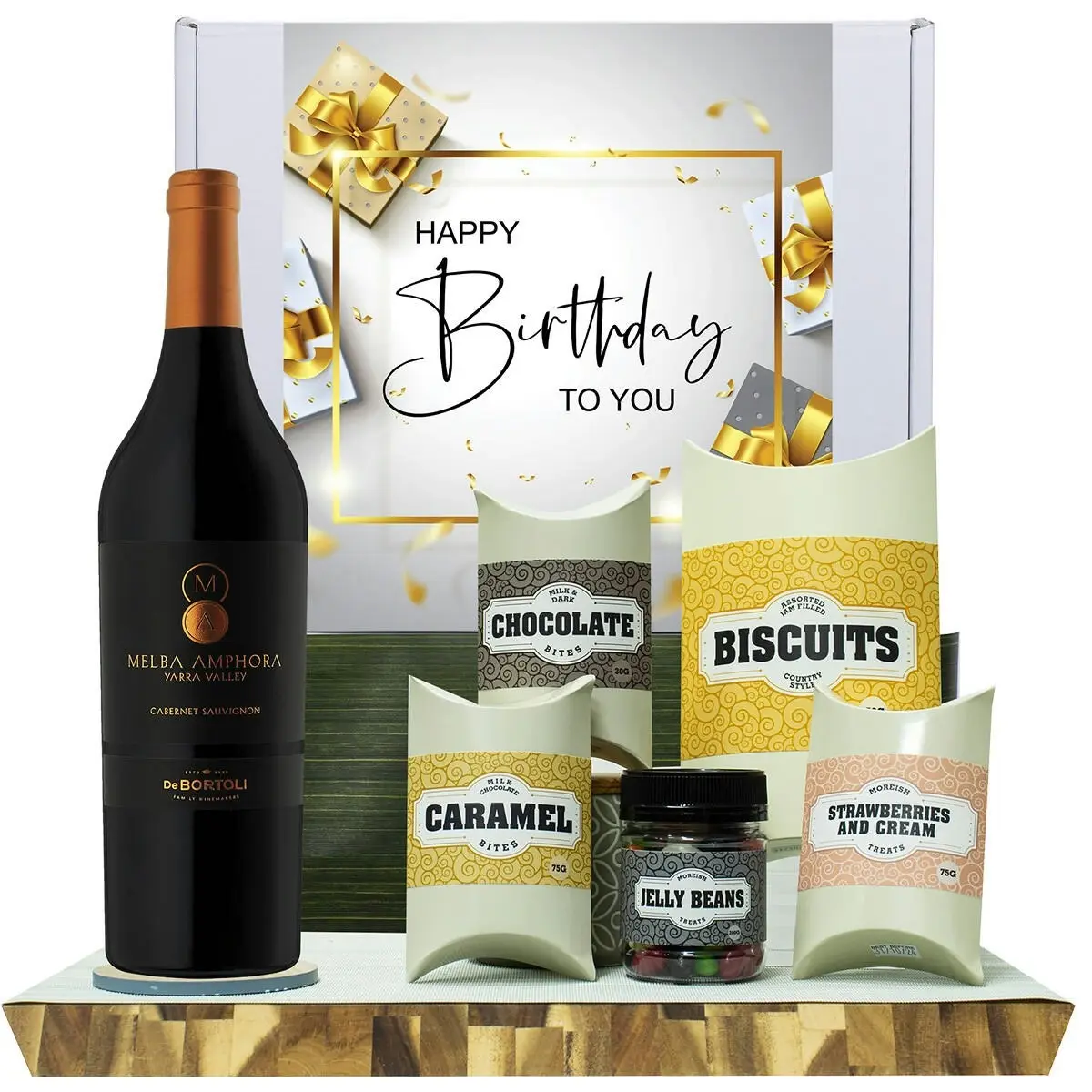 20533C Happy Birthday Gourmet Hamper with De Bortoli Melba Amphora Cabernet Sauvignon