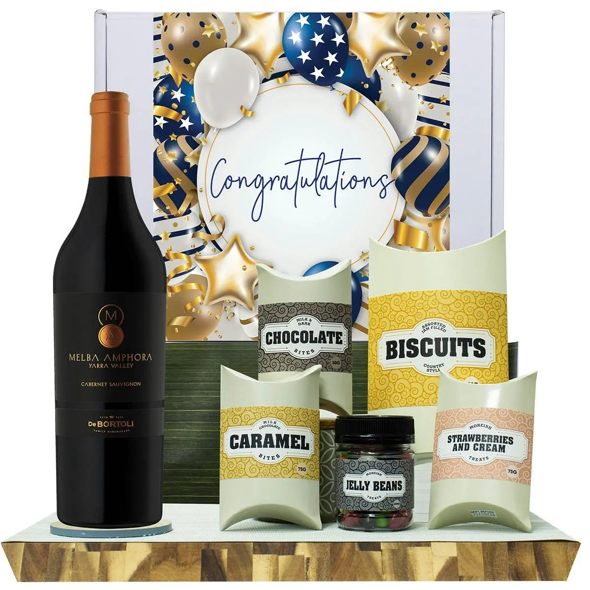 20533F Congratulations Gourmet Hamper with De Bortoli Melba Amphora Cabernet Sauvignon