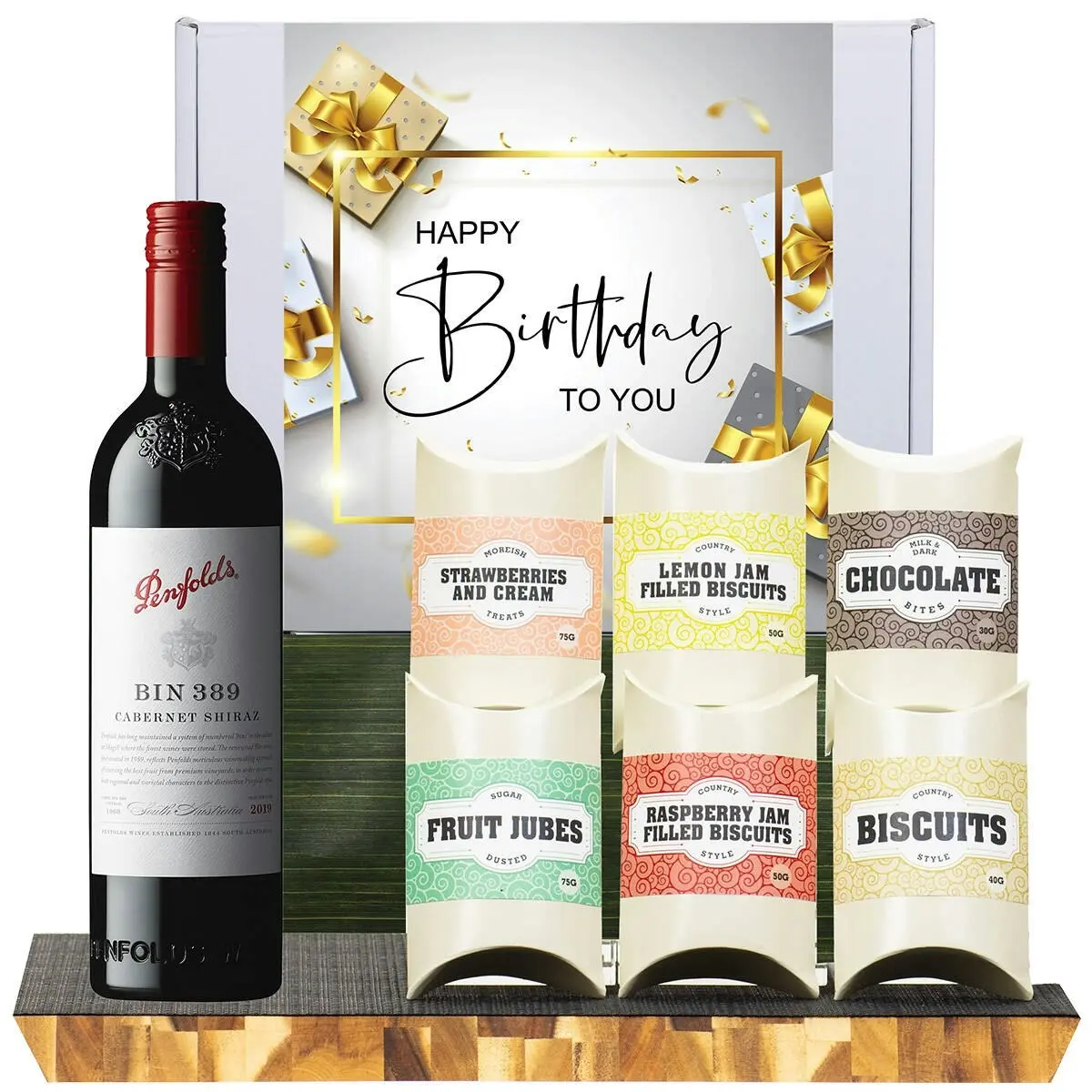 21509C Happy Birthday Gourmet Hamper with Penfolds Bin 389 Cabernet Shiraz