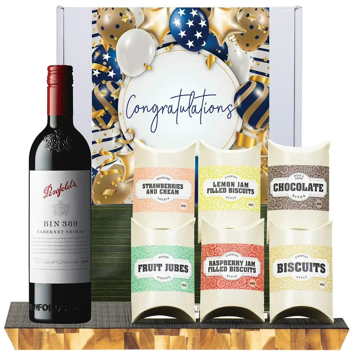 21509F Congratulations Gourmet Hamper with Penfolds Bin 389 Cabernet Shiraz